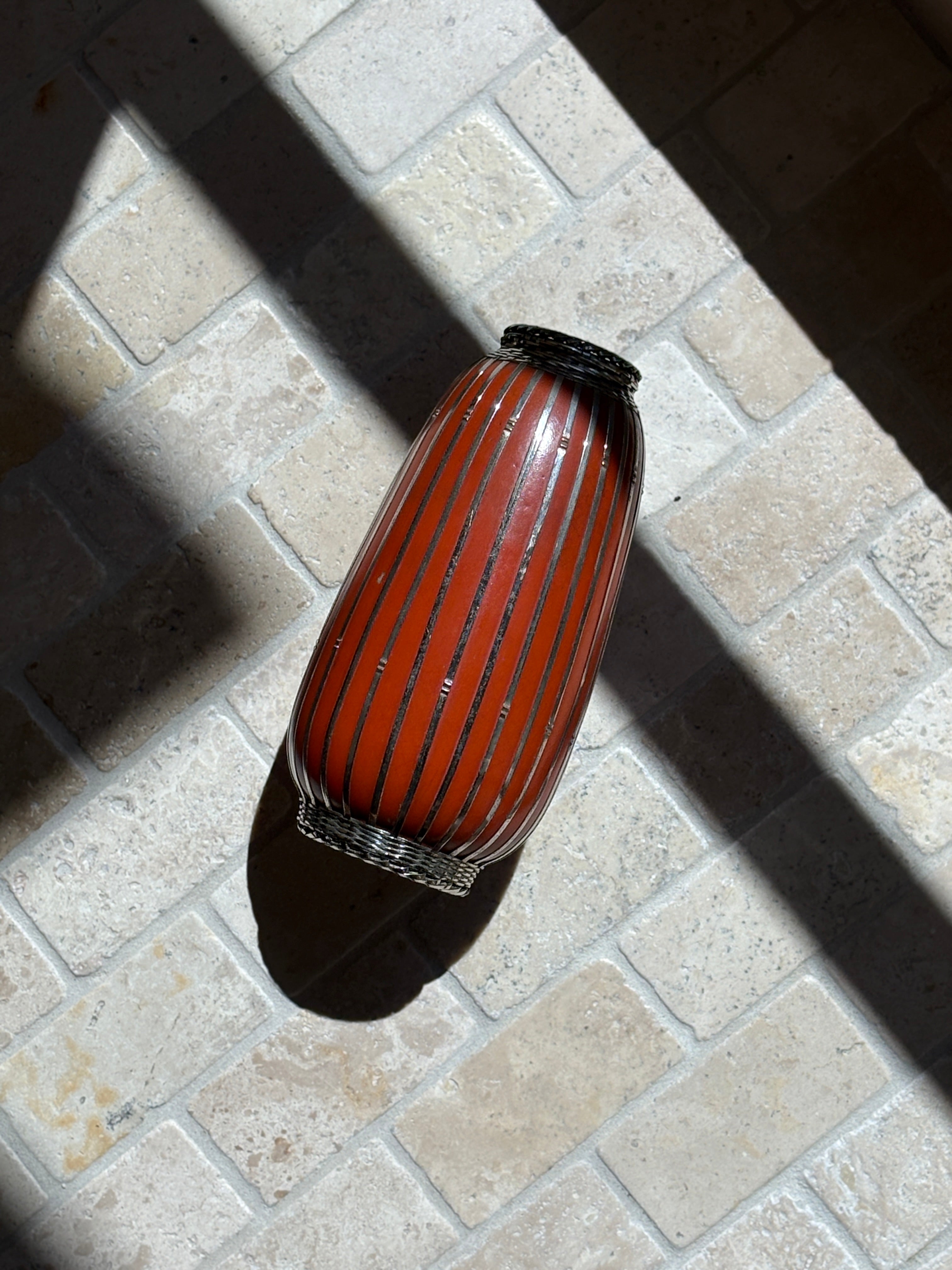Antique Japanese Meiji Period Vase in Orange Red with Silver Basketweave | Collectors Gene