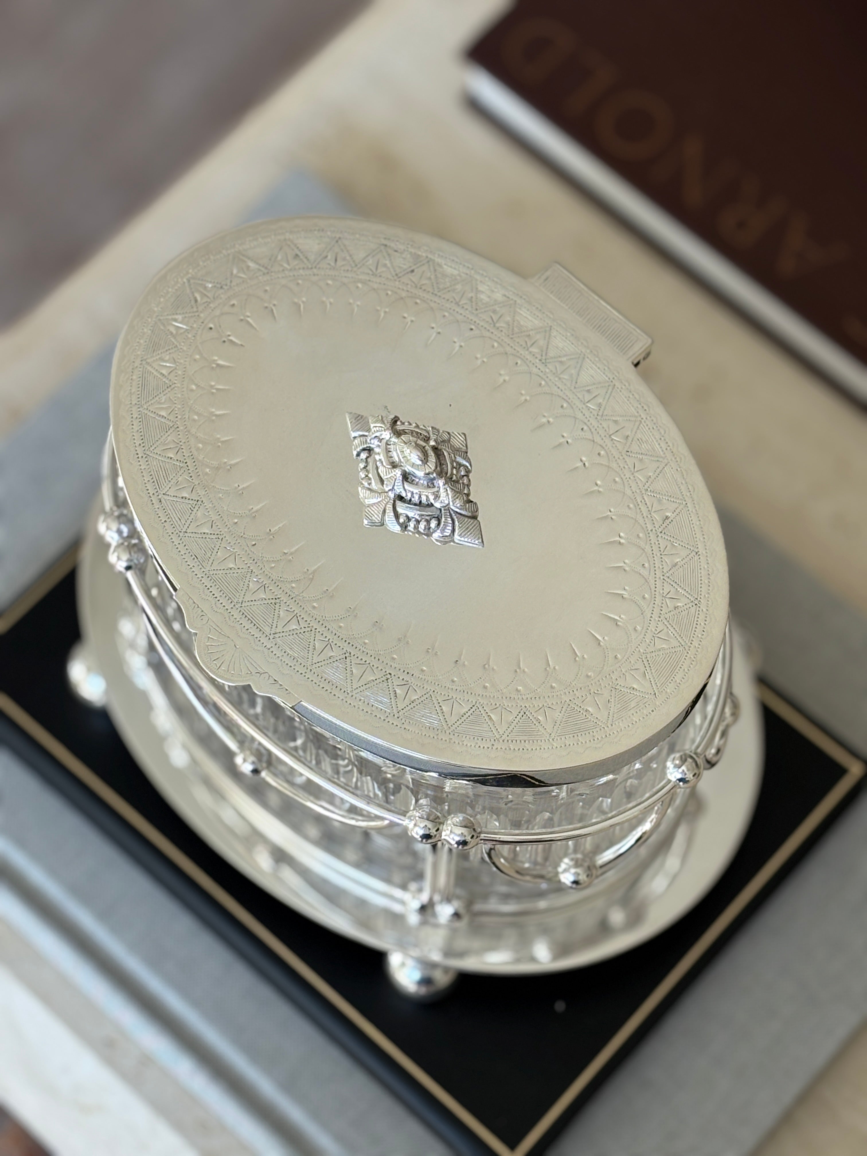 Antique Late Victorian Cut Glass & Silver Plate Biscuit Box – England, c.1890s | Collectors Gene