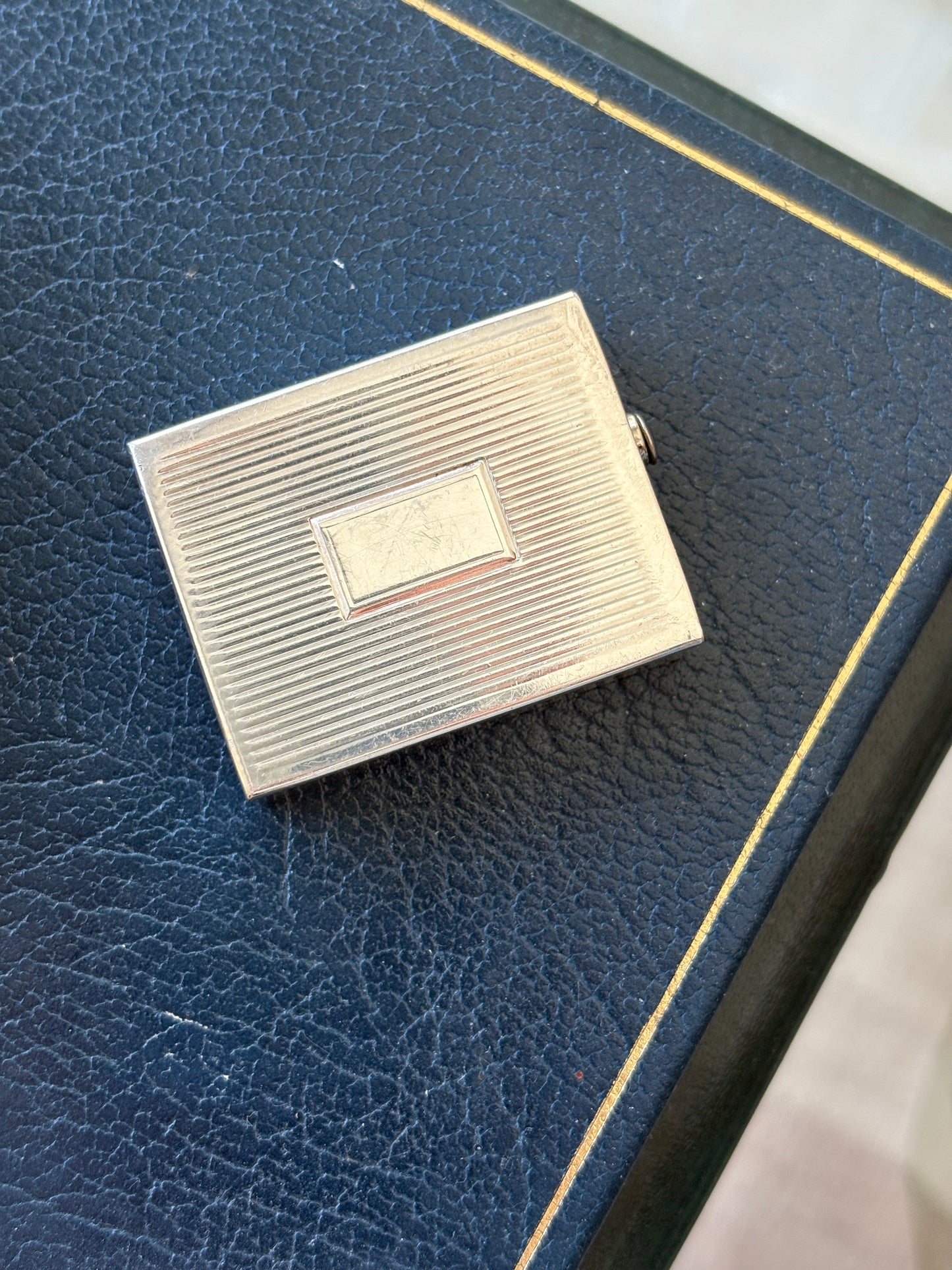 Art Deco Engine Turned Silver-Plated Pill Box | Collectors Gene Vintage Shop