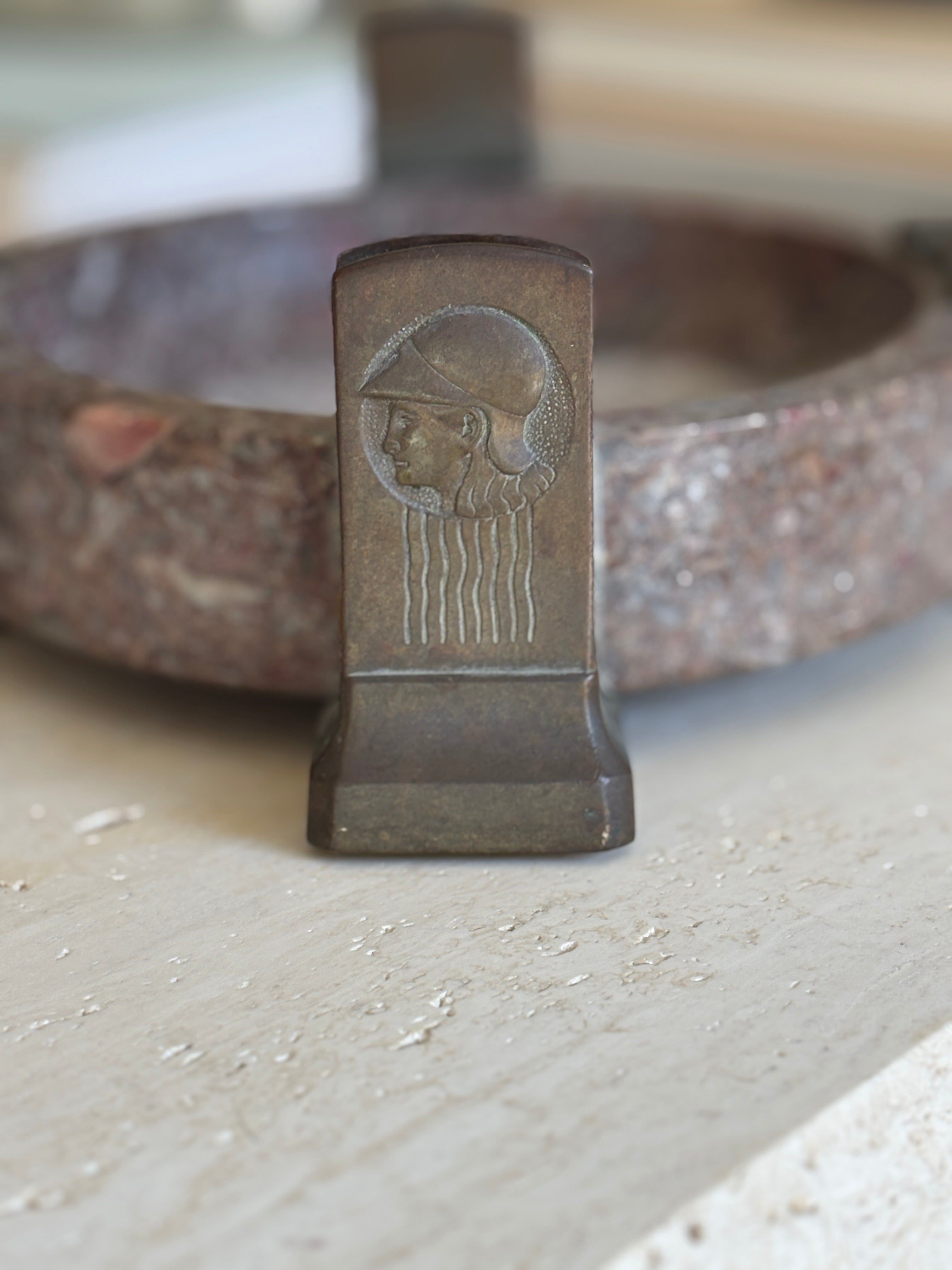 Art Deco Marble Bronze Cigar Ashtray with Integrated Match Holder Relief | Collectors Gene