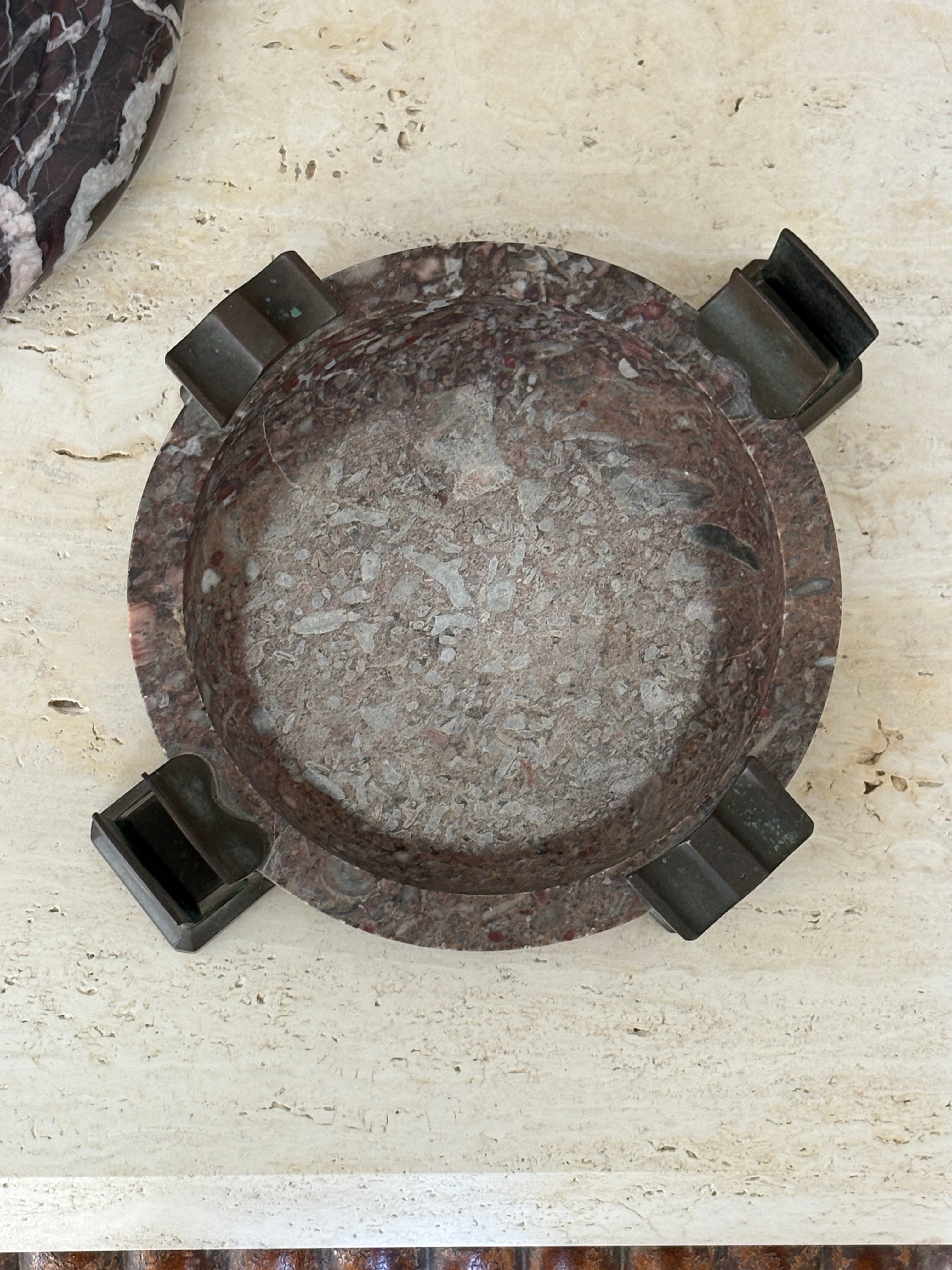 Art Deco Marble Bronze Cigar Ashtray with Integrated Match Holder Relief | Collectors Gene