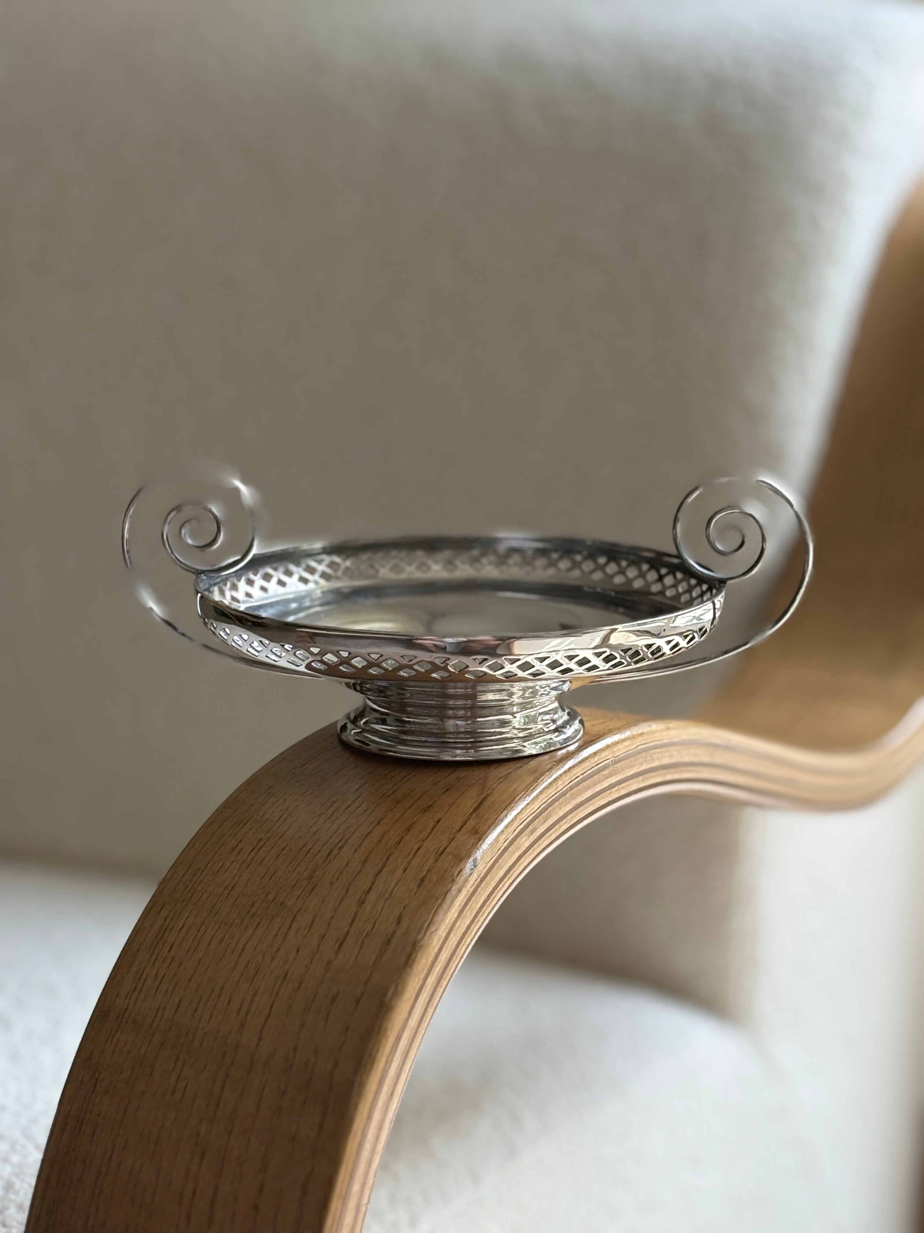 Art Nouveau Silver-Plated Pierced Pedestal Bonbon Dish with Scroll Handles by Mappin Webb | Collectors Gene