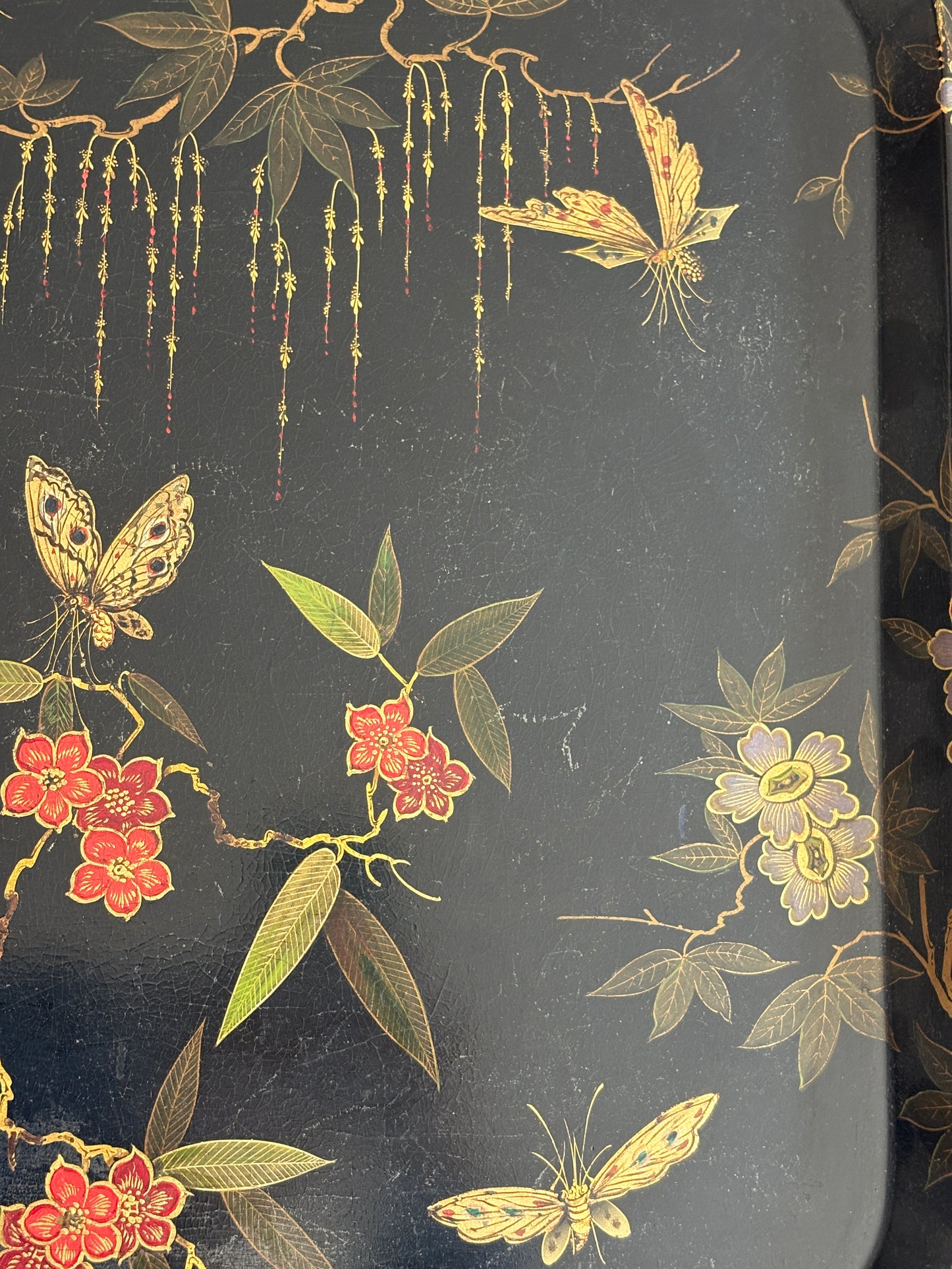 British Black Lacquer Chinoiserie Vintage Tray Table | Collectors Gene Vintage Luxury