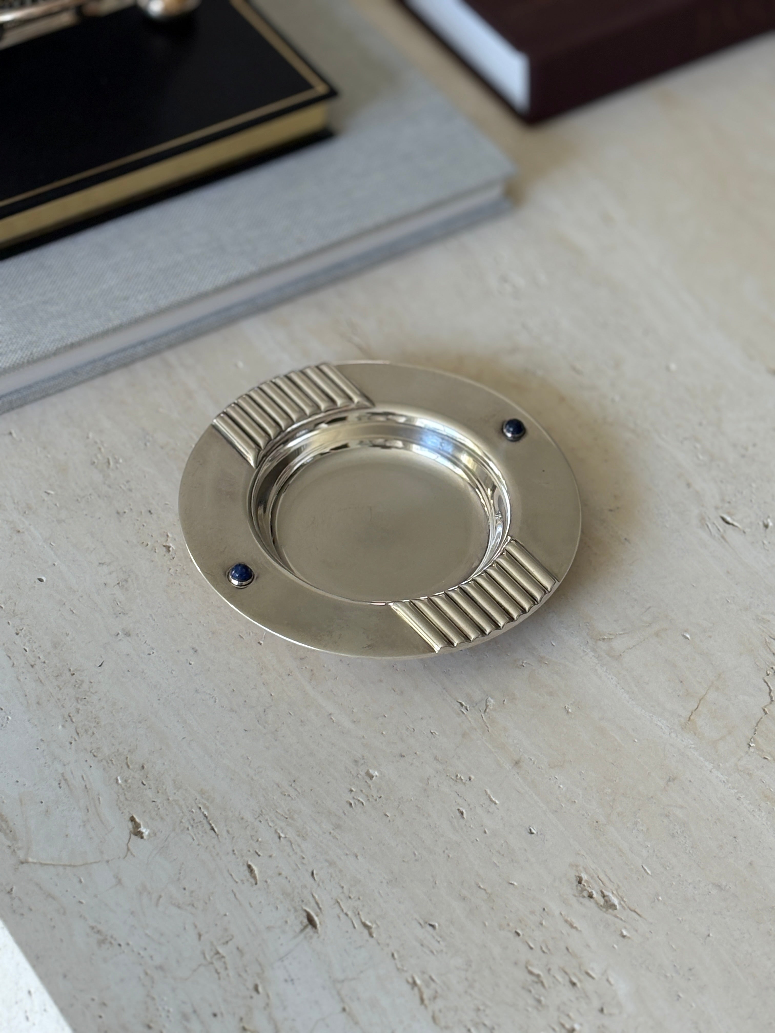 Cartier Silver Plated Catchall with Lapis Lazuli Caboc on Accents | Collectors Gene
