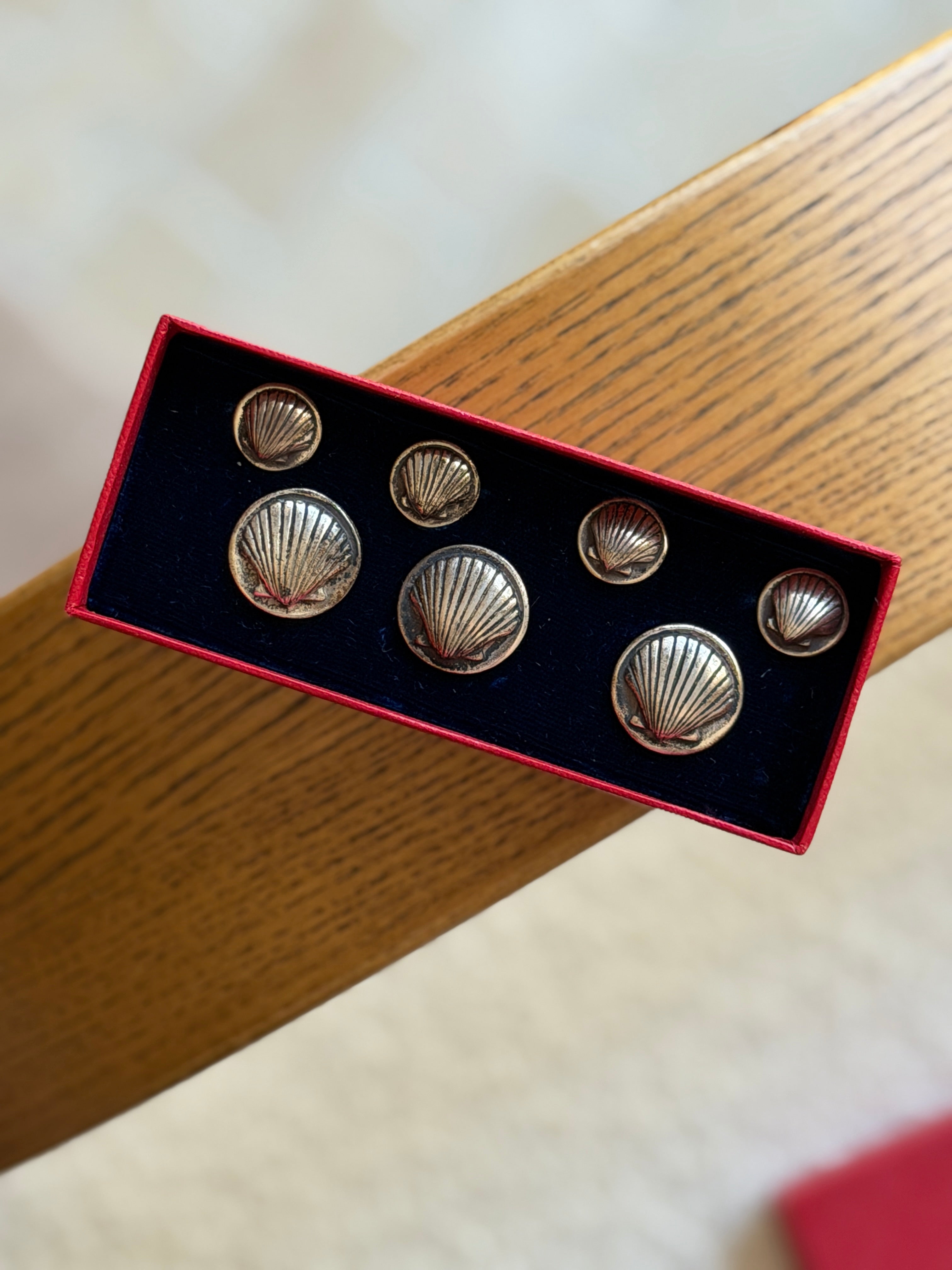 Cartier Sterling Silver Shell Button Set in Original Cartier Box