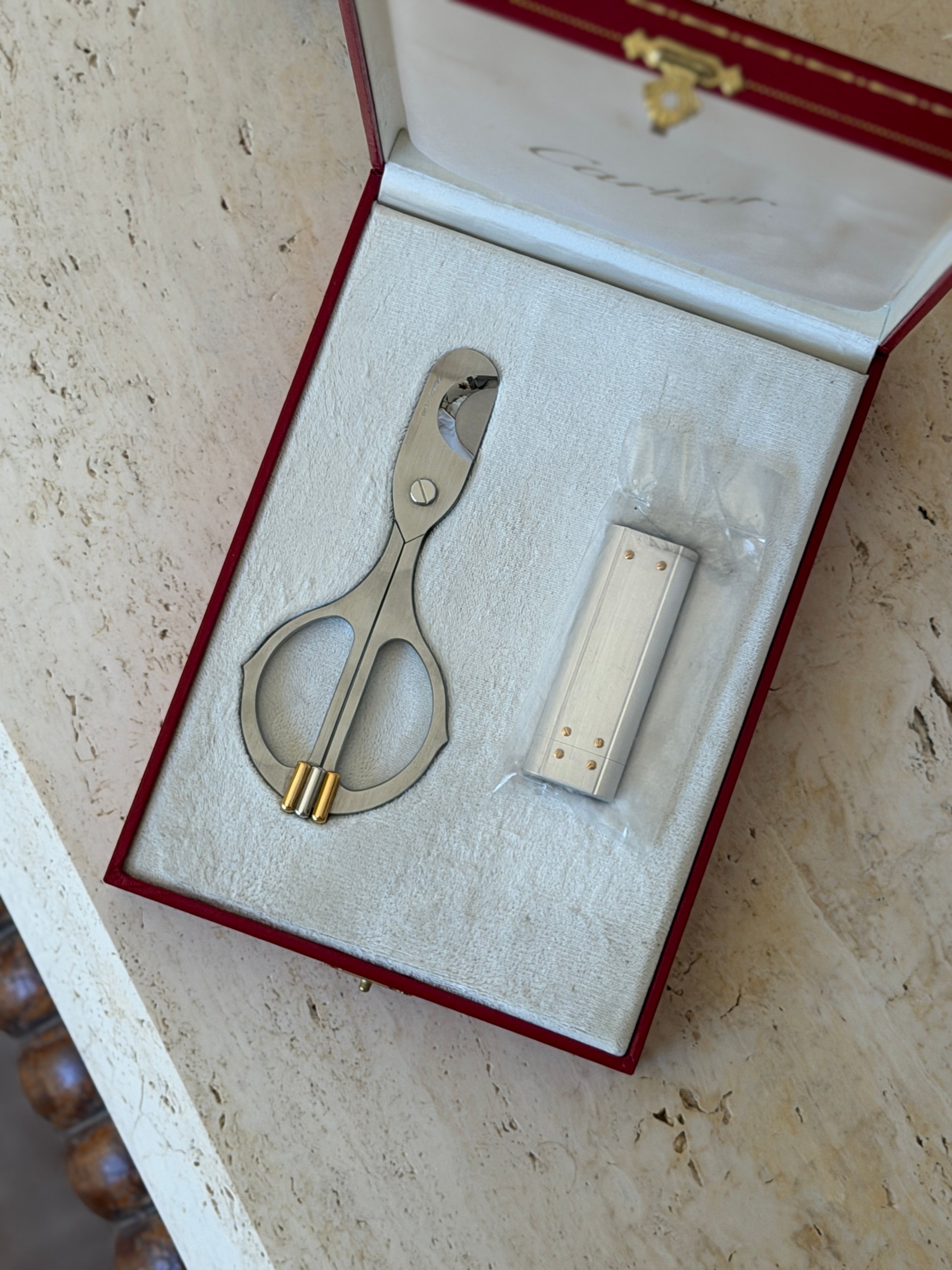 Cartier Trinity Cigar Cutter Santos Lighter Set in Presentation Box | Collectors Gene