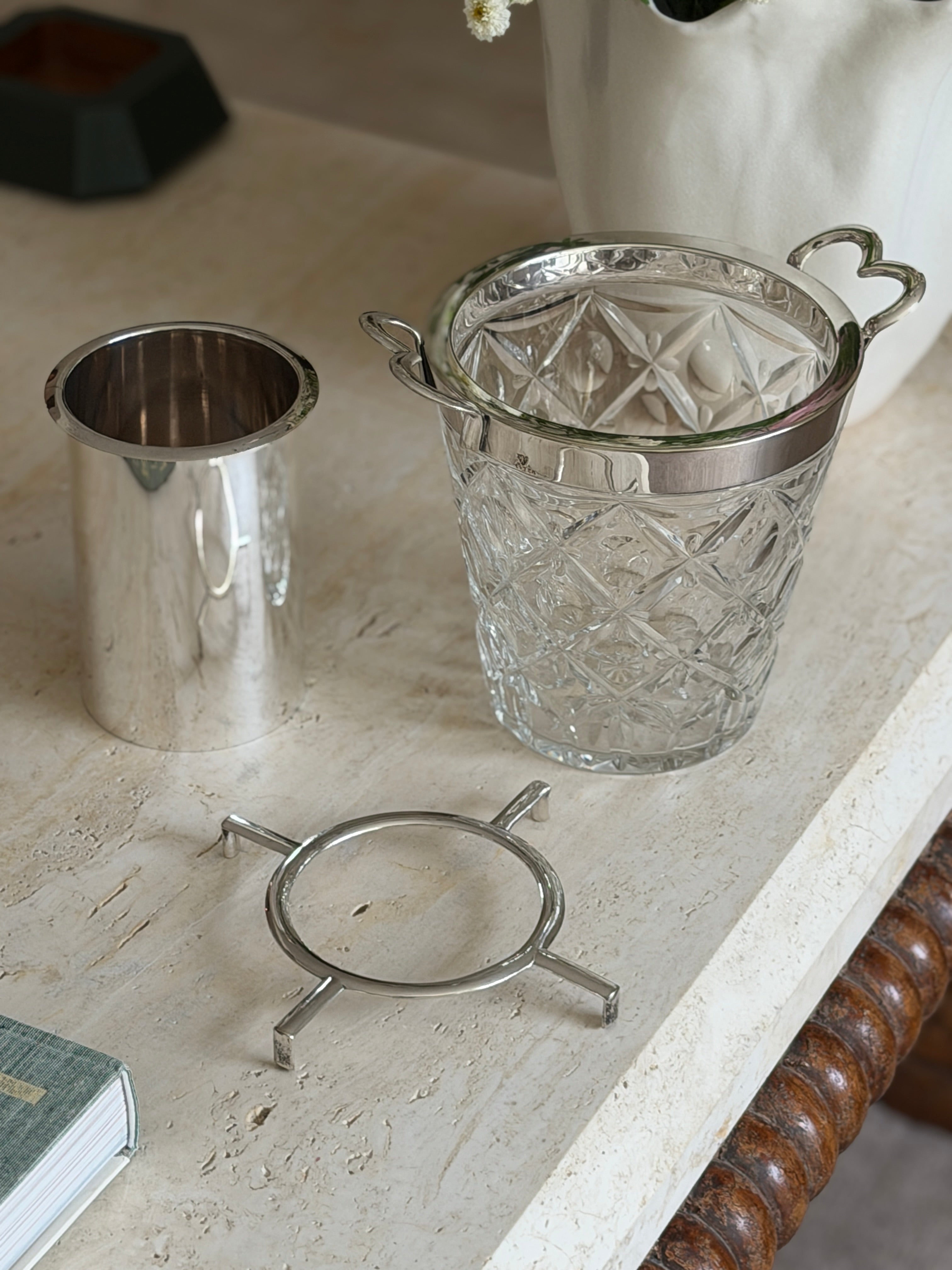Champagne Bucket in Cut Glass Silver Plate by John Grinsell Sons Sheffield England c.1910 | Collectors Gene