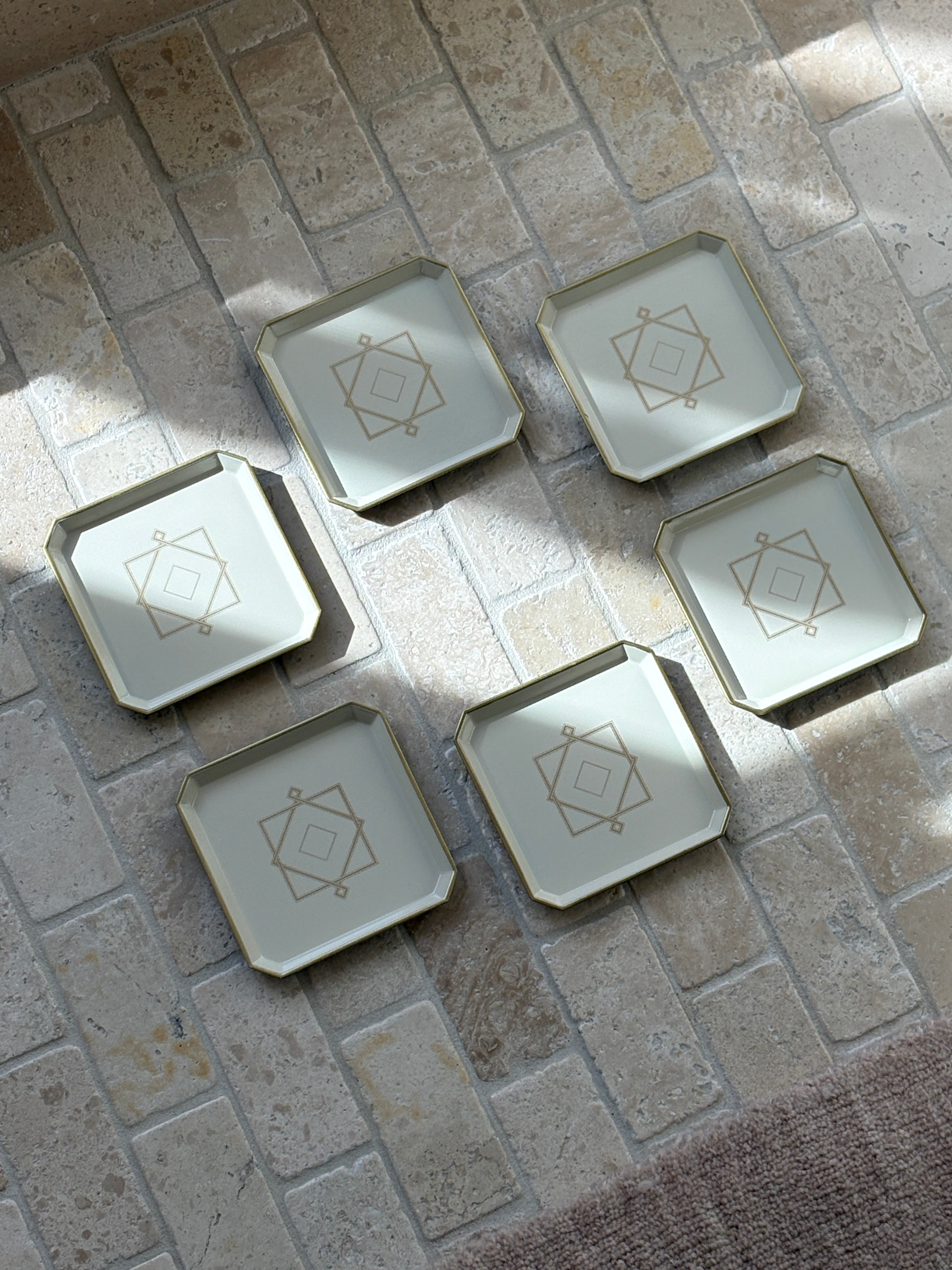 Christofle Art Deco Lacquer Coaster Set of 6 for Pavillon Christofle in Cream Gold