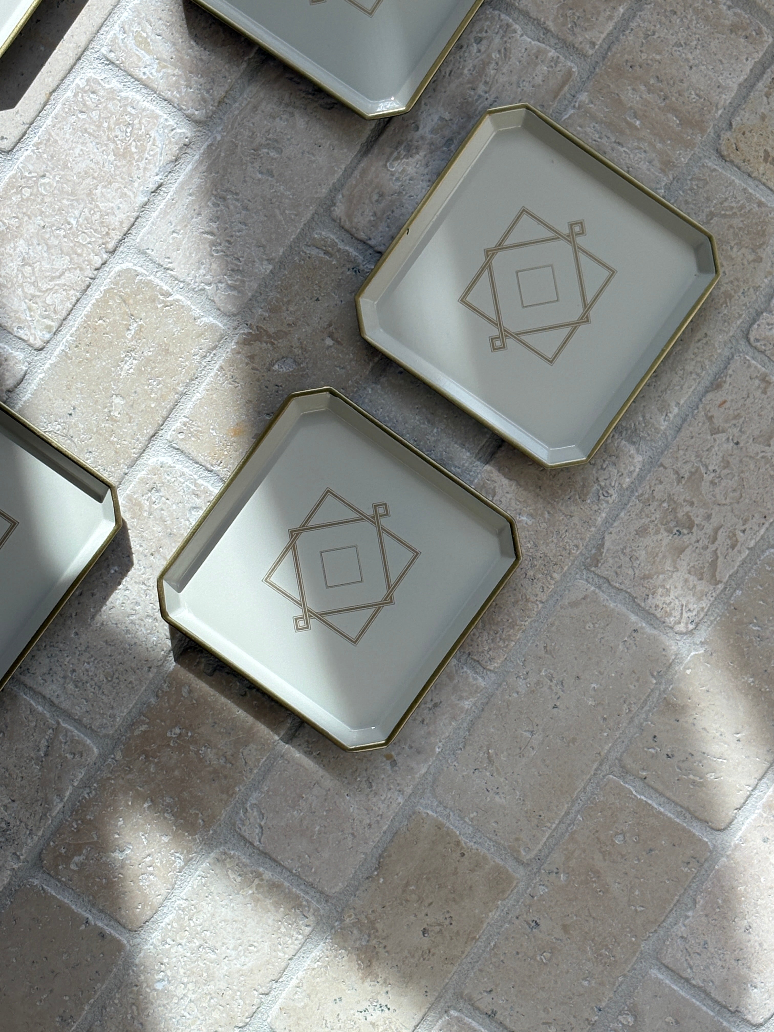 Christofle Art Deco Lacquer Coaster Set of 6 for Pavillon Christofle in Cream Gold