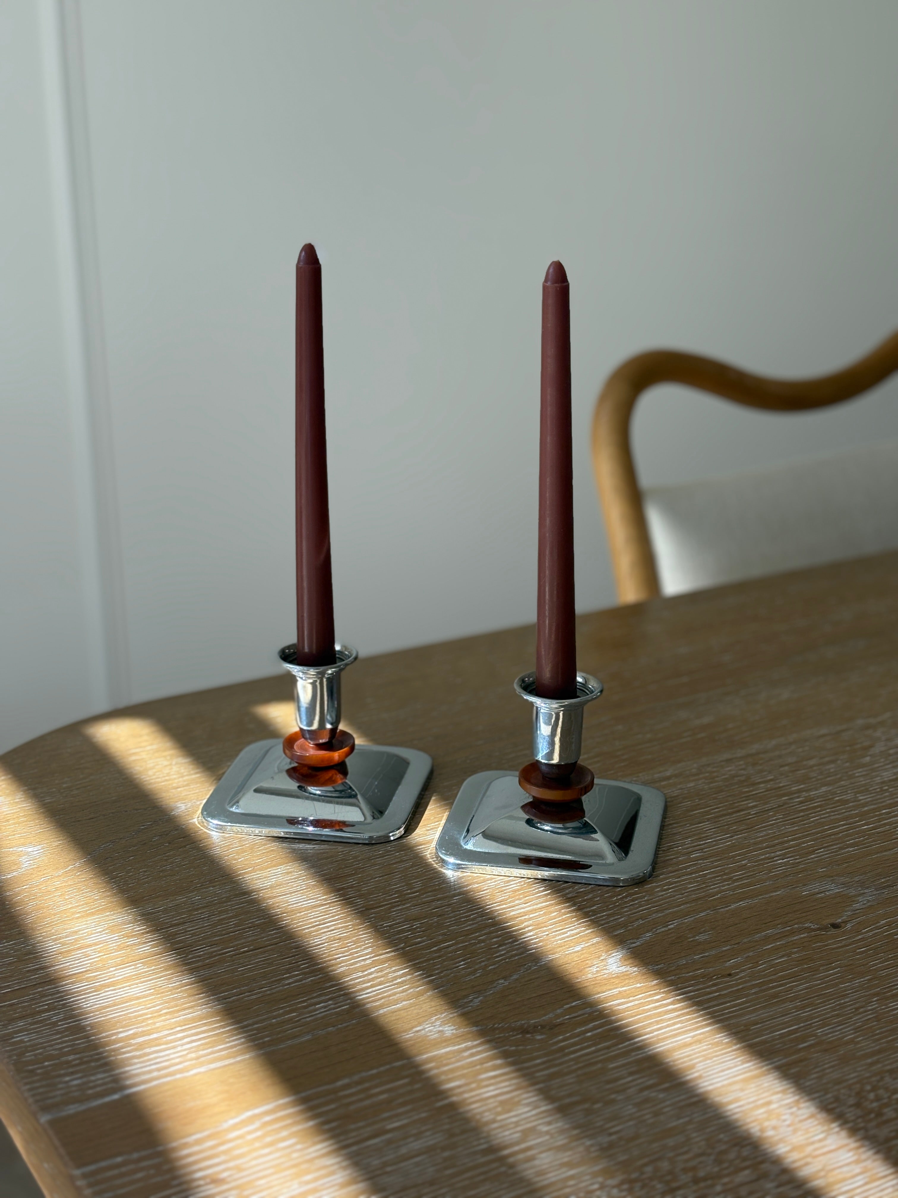Chrome and Bakelite Taper Candle Holders (Pair) | Collectors Gene
