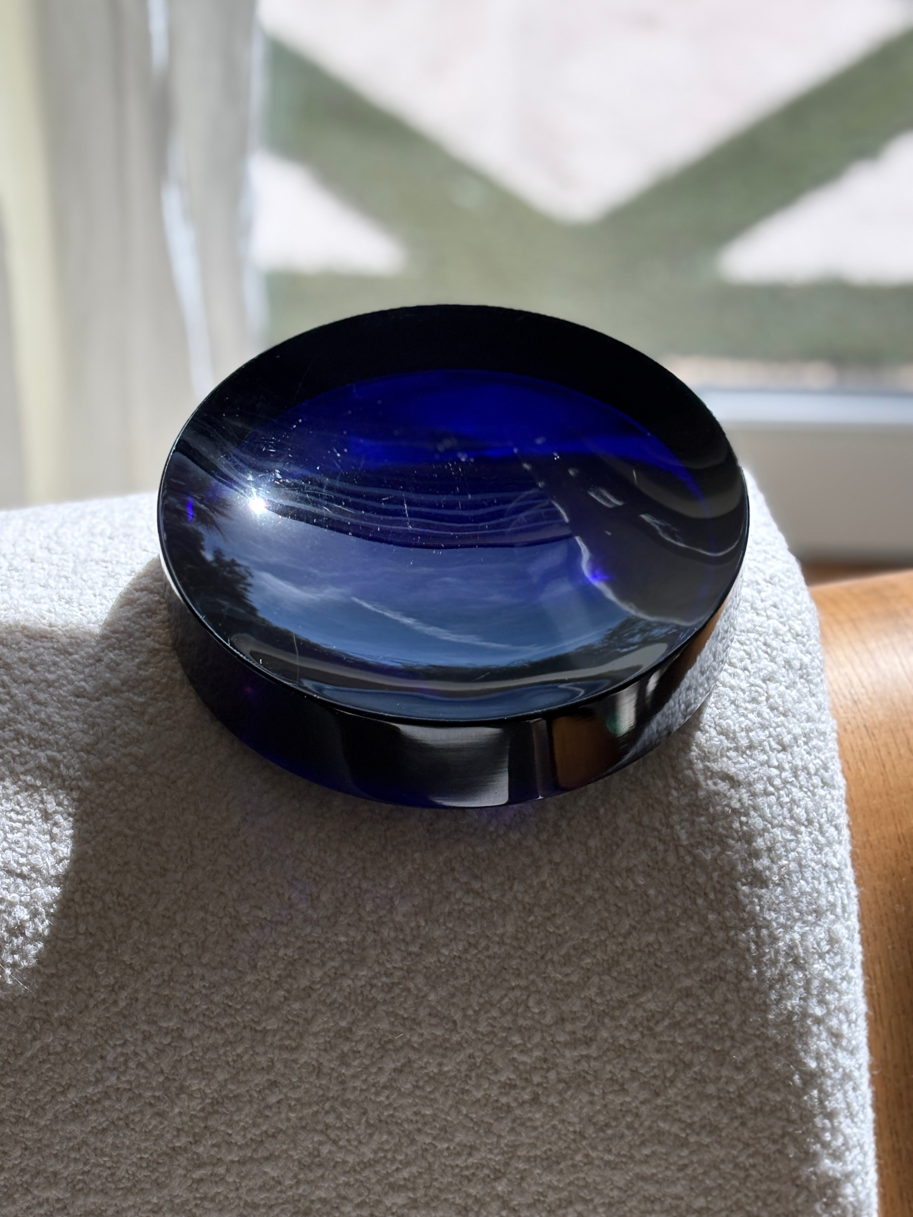 Cobalt Blue Heavy Glass Round Concave Vide Poche | Collectors Gene