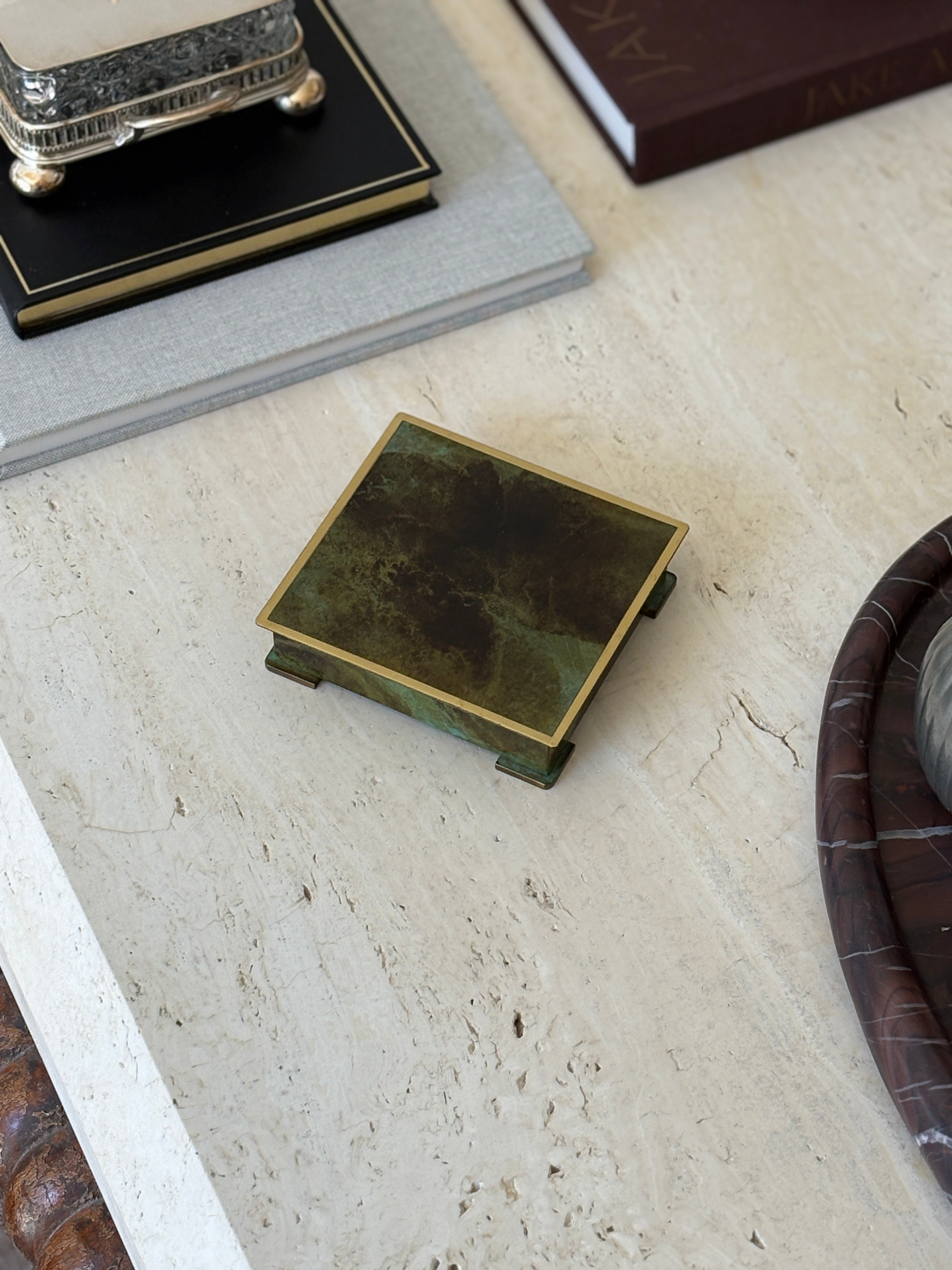 Danish Art Deco Patinated Bronze Trinket Box with Wood Liner by Bronce Denmark | Collectors Gene