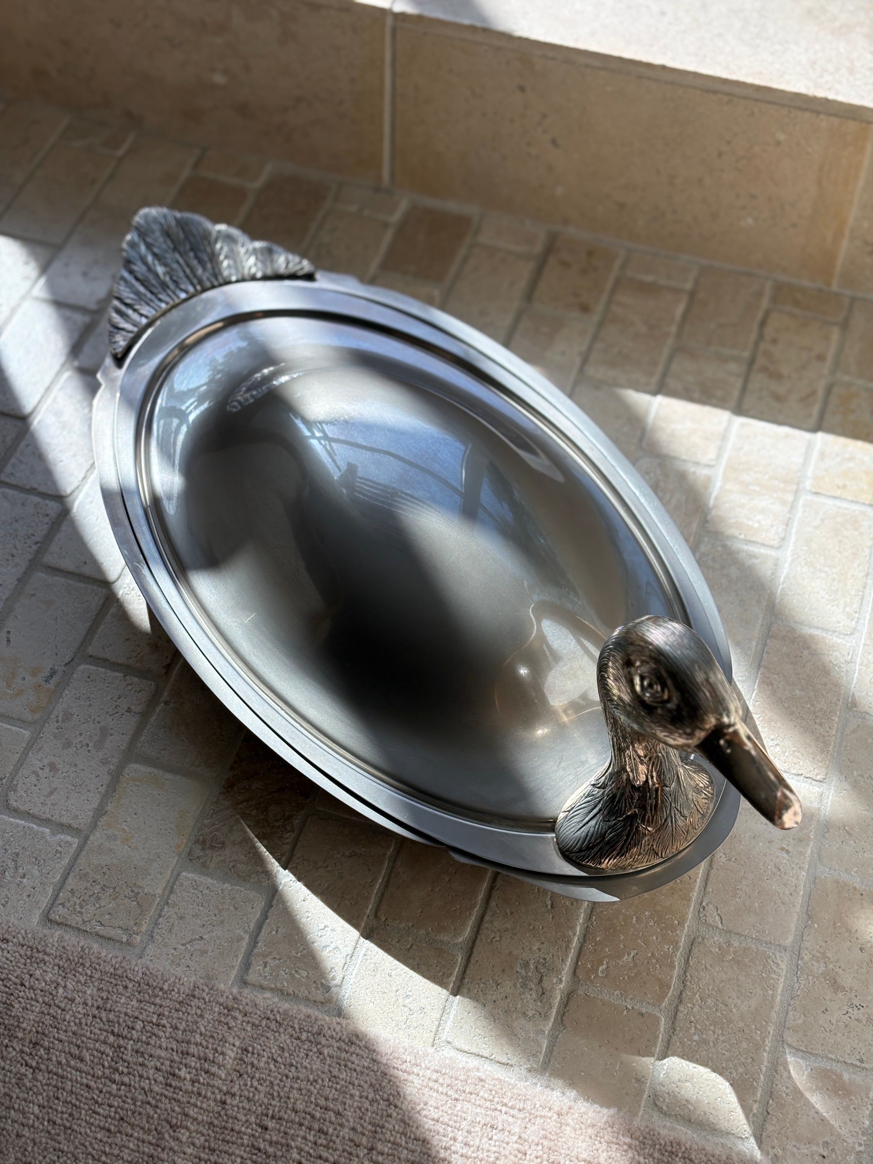 Duck Head Tail Serving Dish with Insert in Silver Plate | Collectors Gene