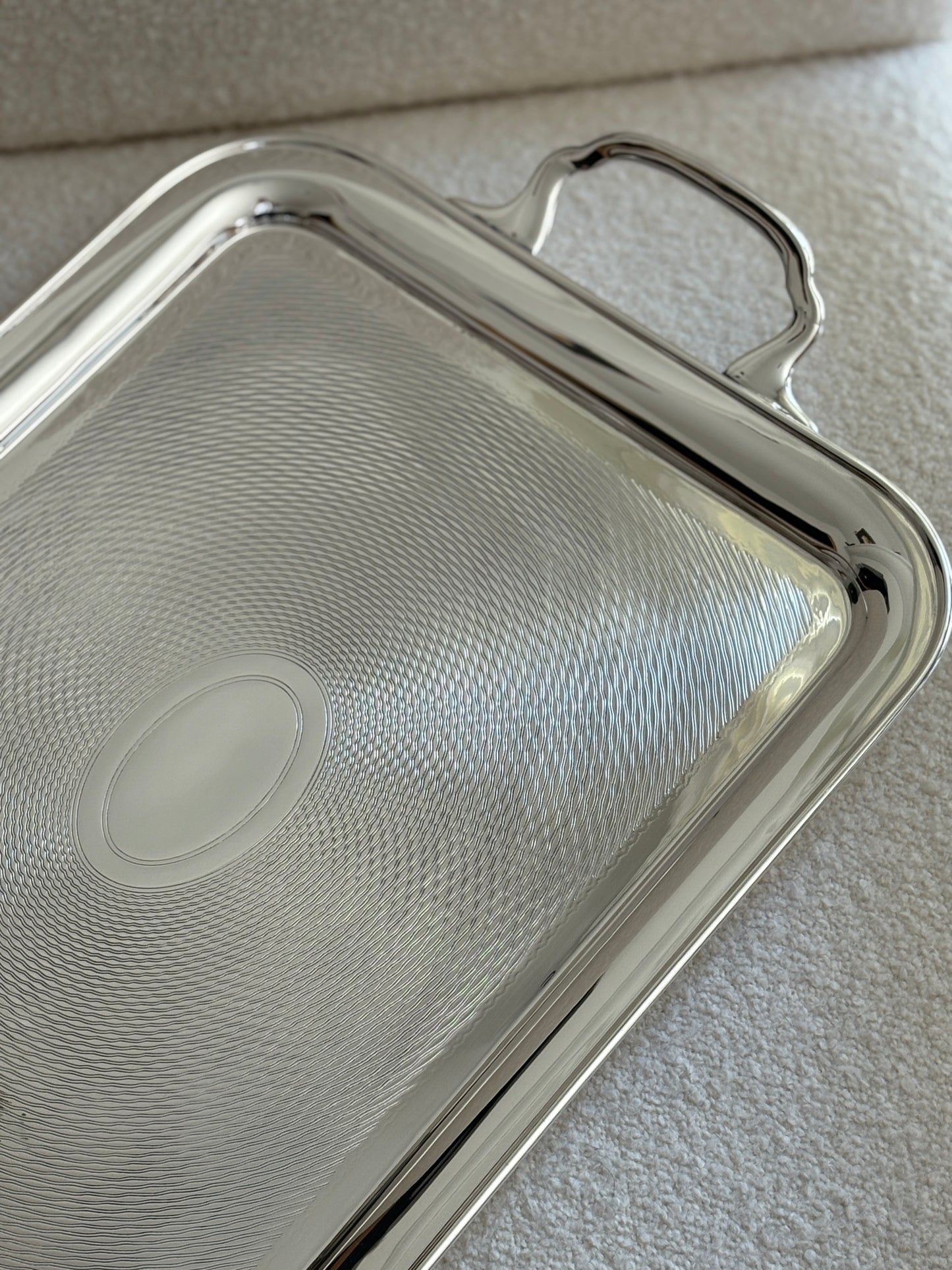 English Hotel Silver Engine Turned Vintage Tray | Collectors Gene