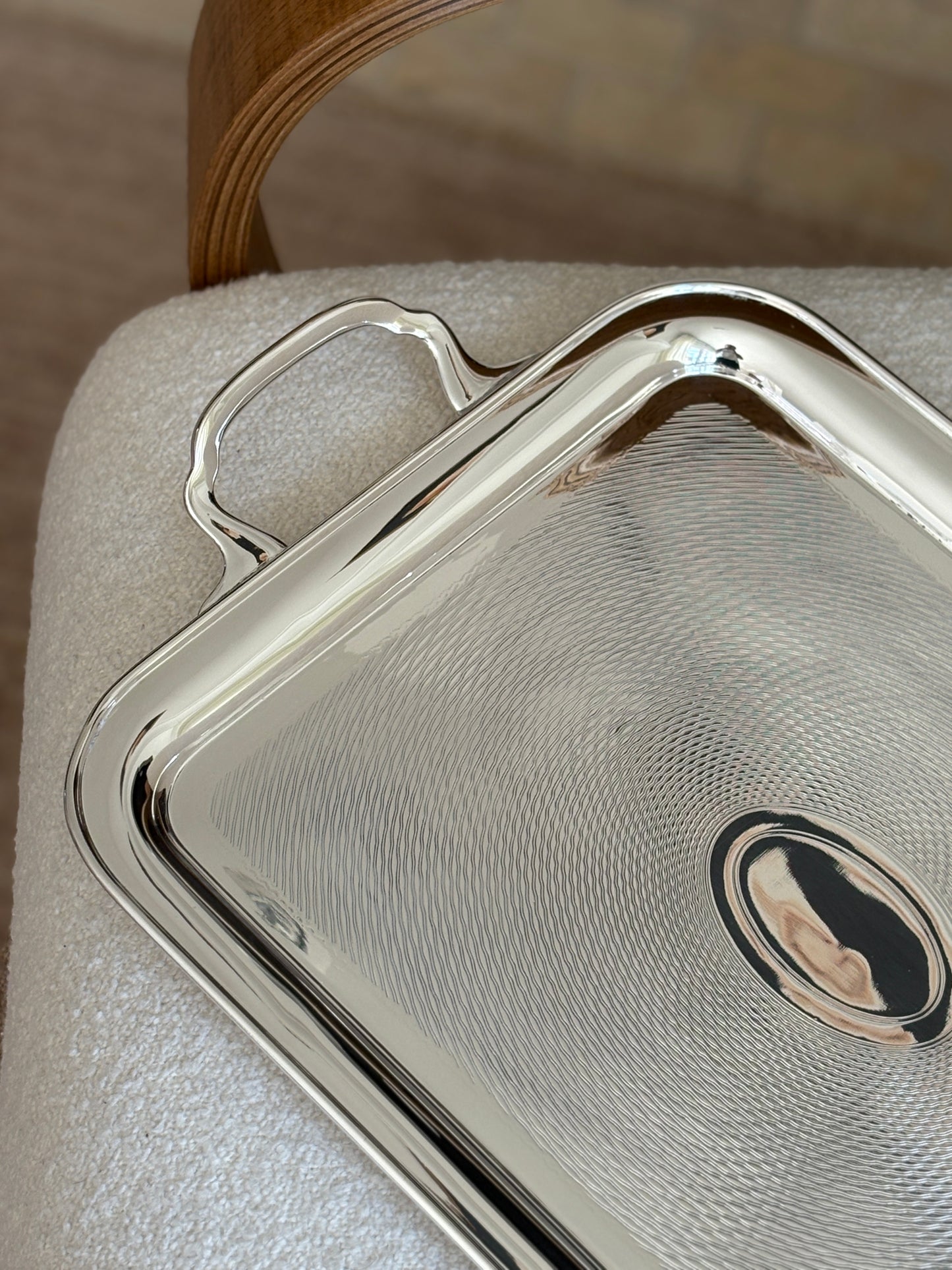 English Hotel Silver Engine Turned Vintage Tray | Collectors Gene