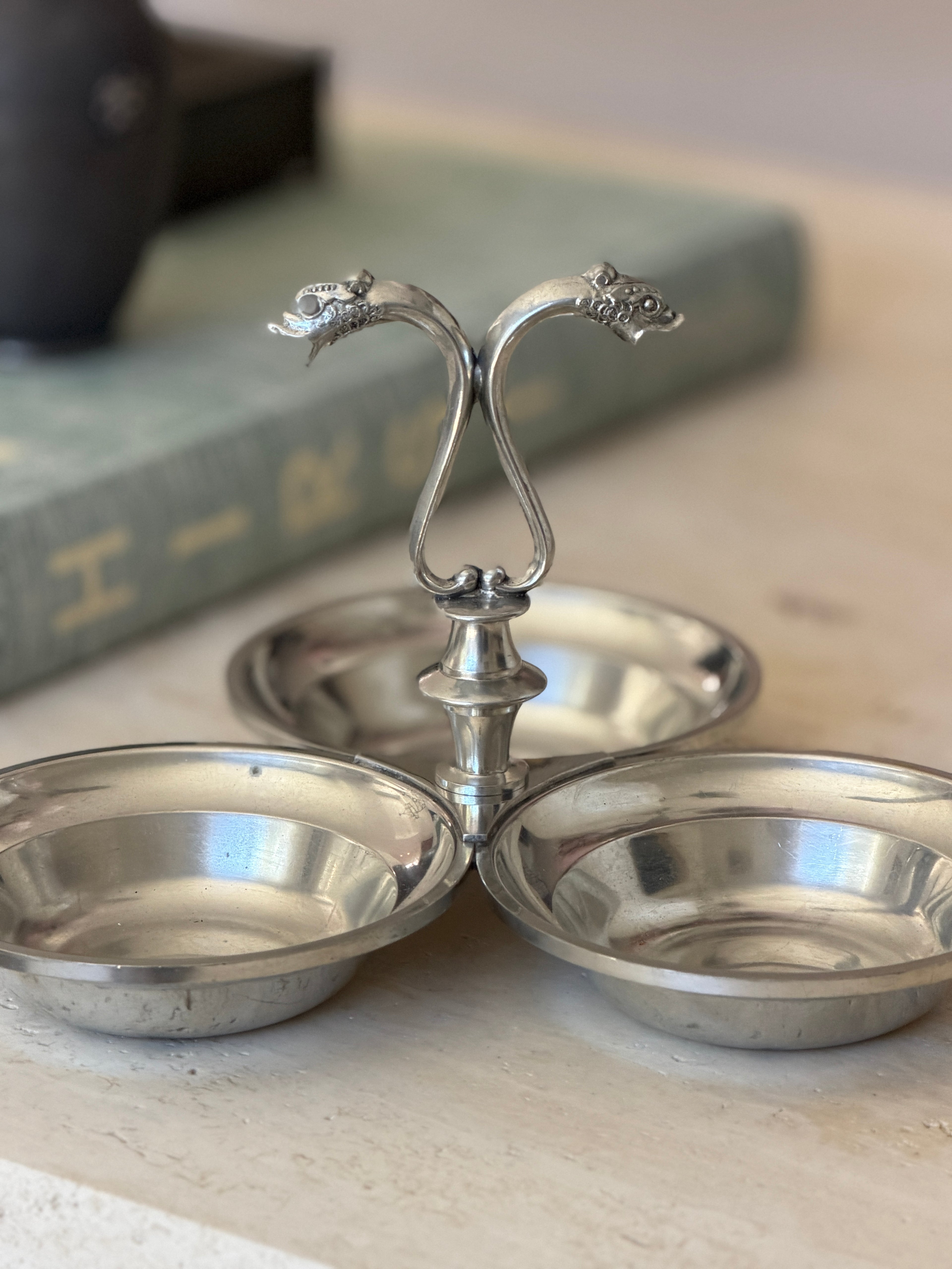 Etains Du Manoir Pewter 3-Bowl Hors d Oeuvres Serving Dish | Collectors Gene