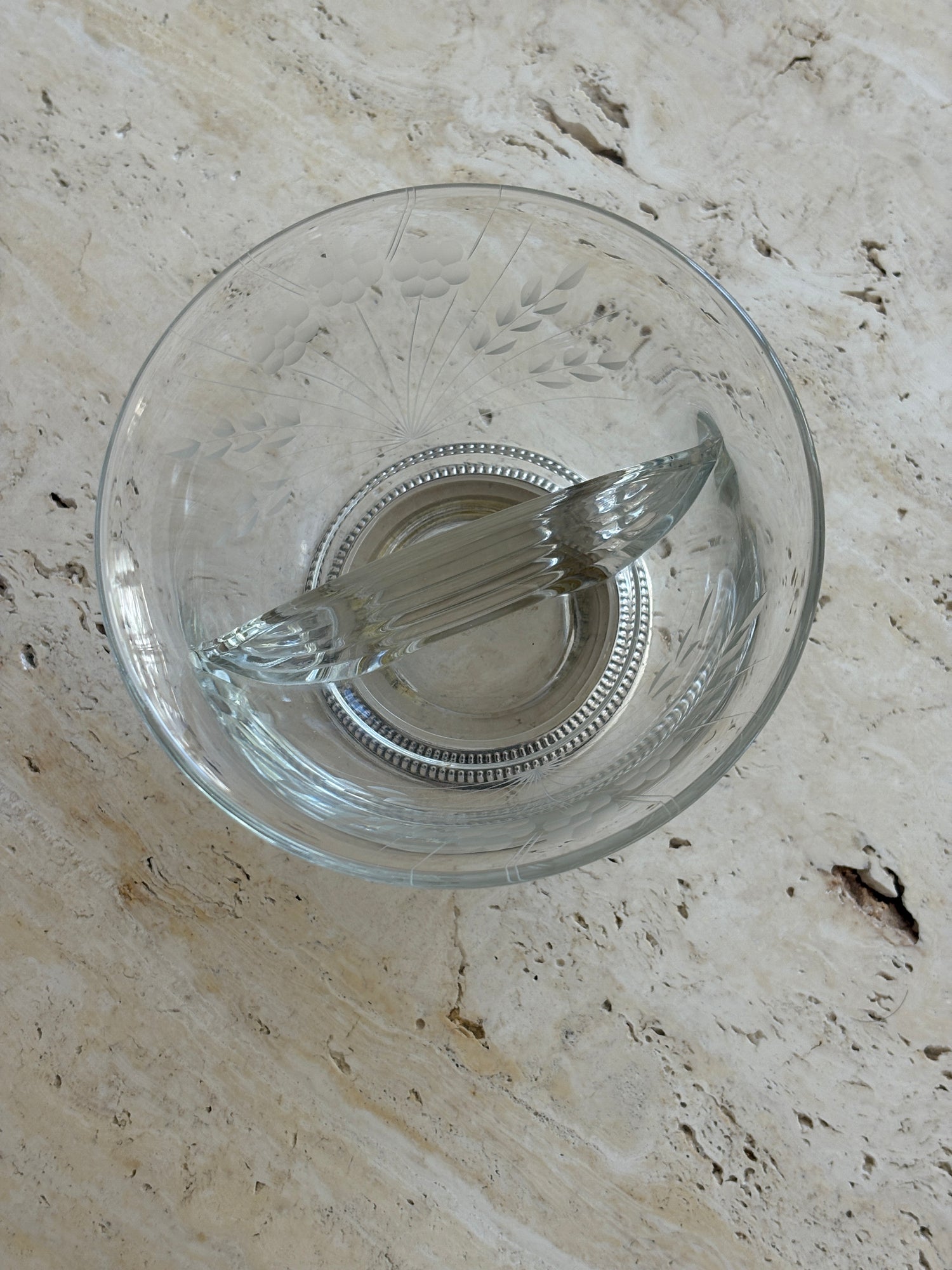 Floral Etched Glass Bowl with Sterling Base | Collectors Gene Vintage Finds