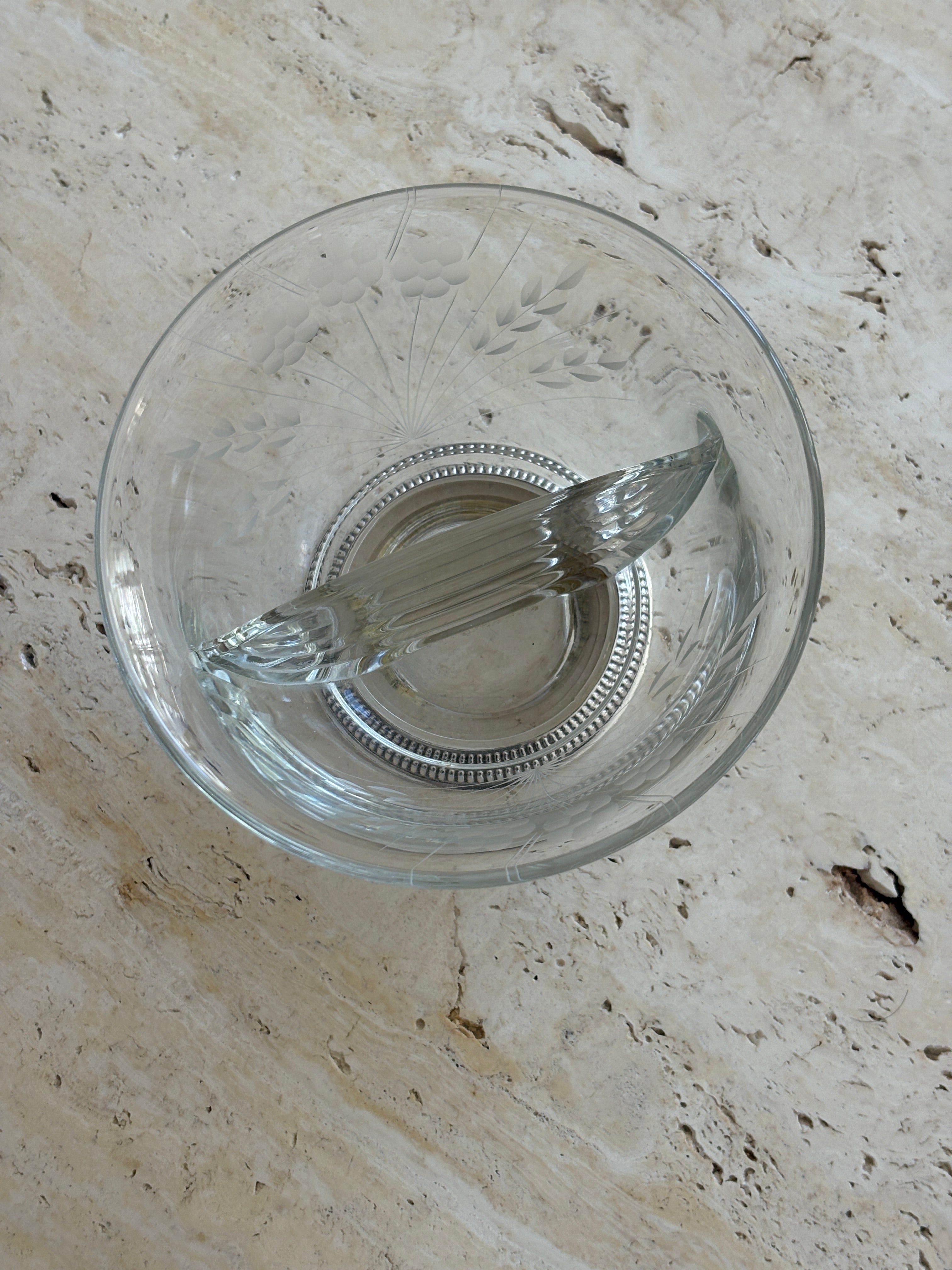 Floral Etched Glass Bowl with Sterling Base | Collectors Gene Vintage Finds