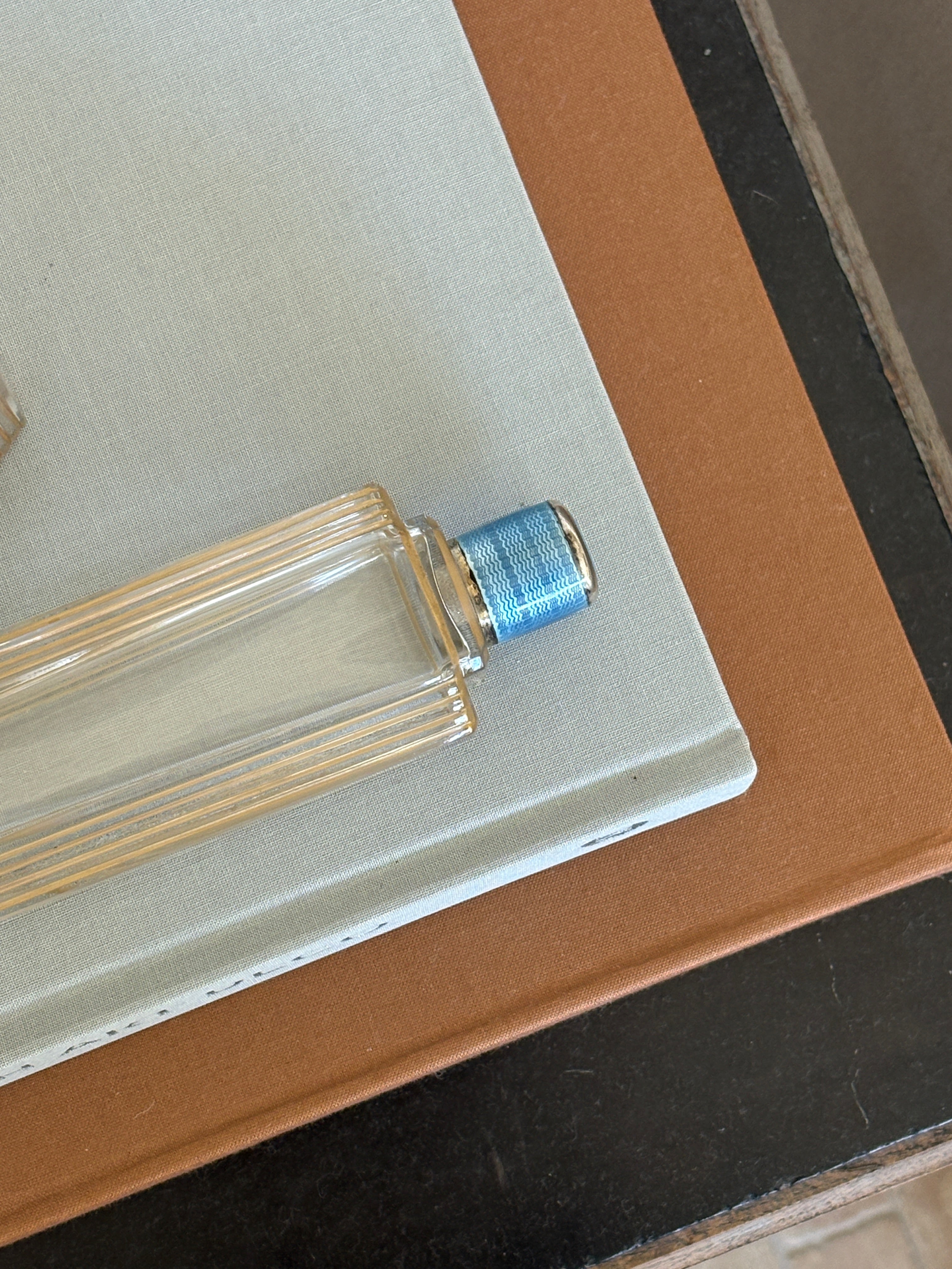 French Art Deco Enamel & Silver Glass Vanity Bottle Set | Collectors Gene