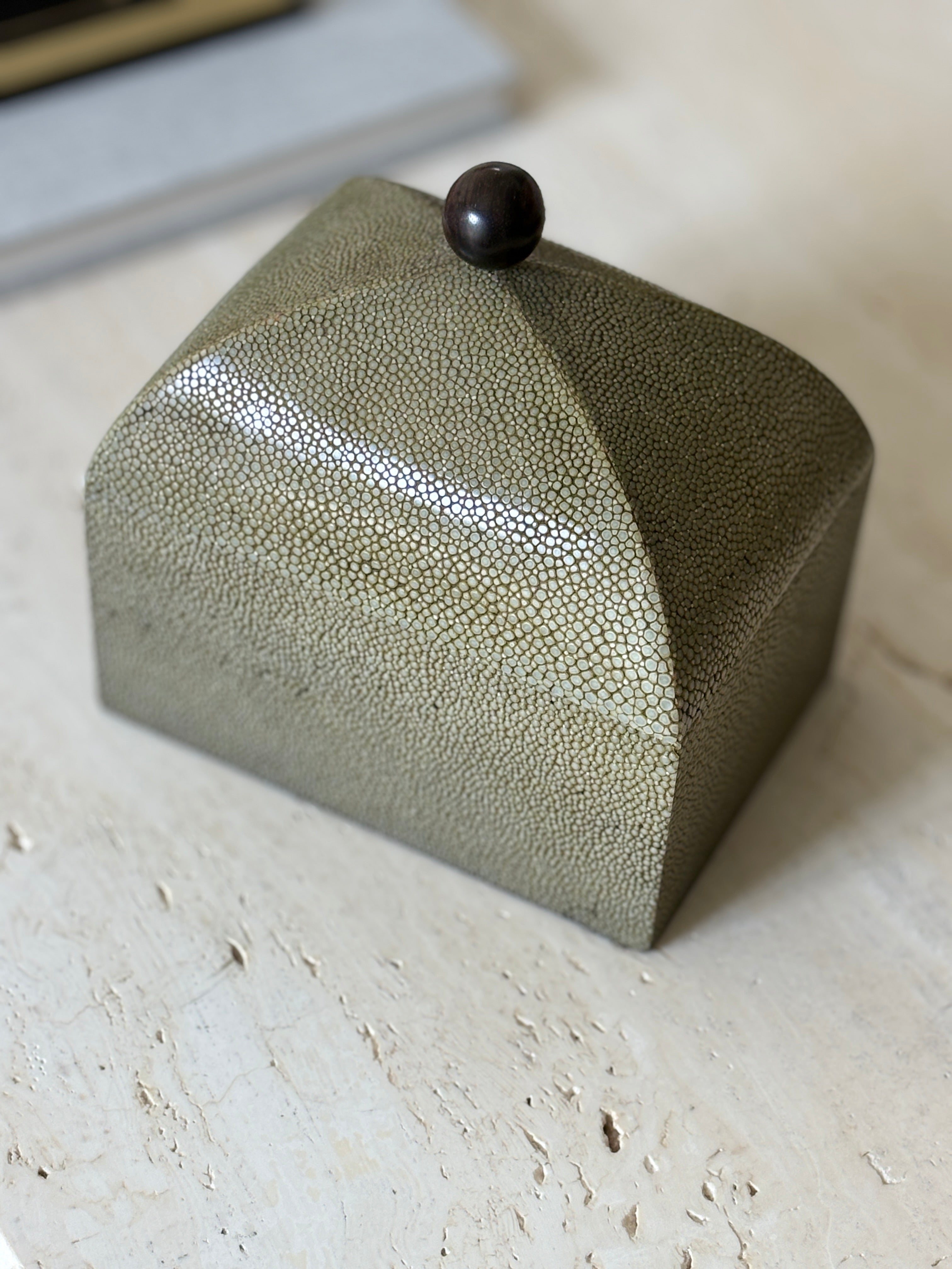 French Shagreen Box with Wood Finial – c. 1940s | Collectors Gene