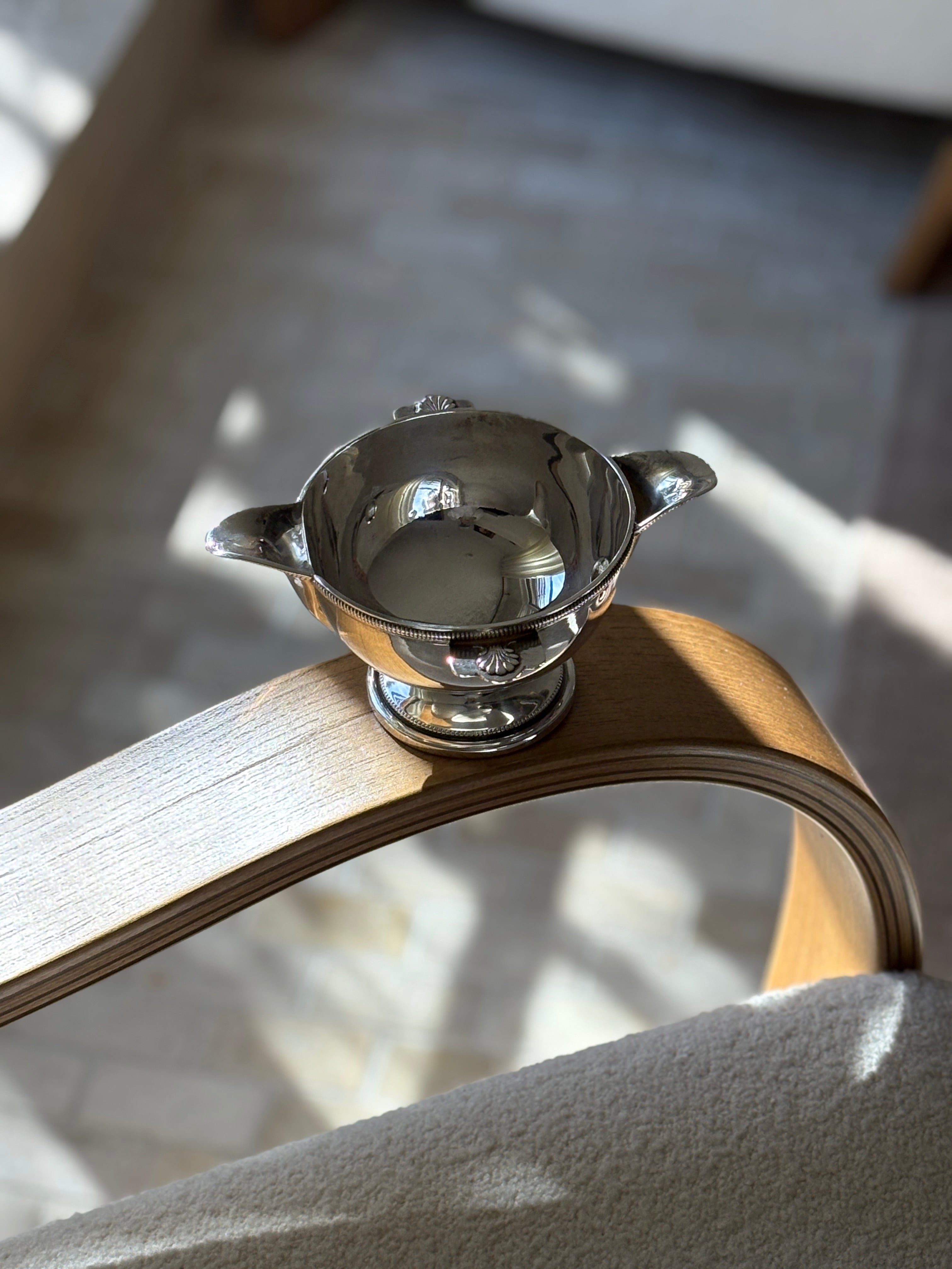 French Silverplated Sauce Bowl with Dual Spouts & Shell Handles | Collectors Gene