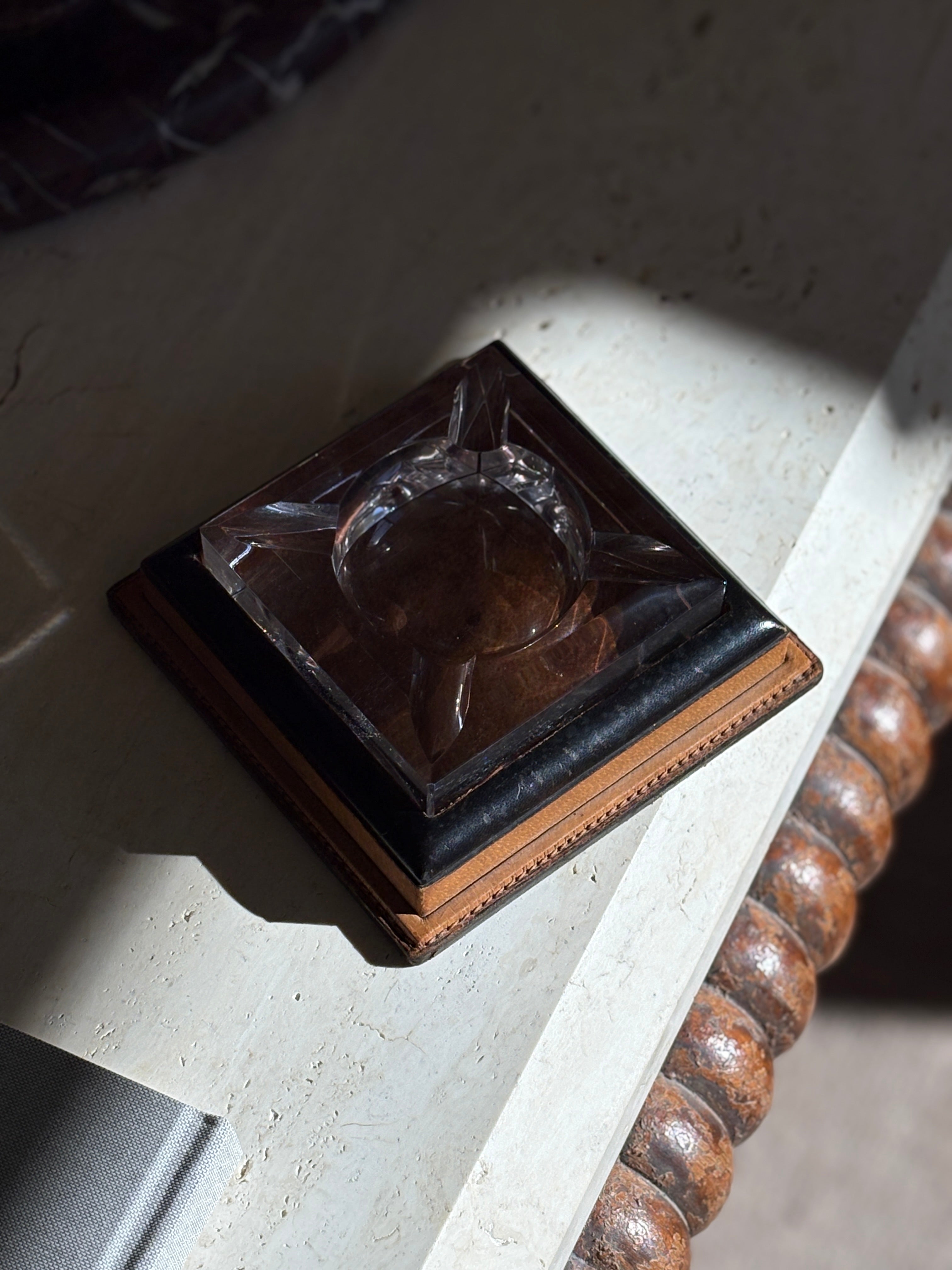 Gucci Crystal & Leather Ashtray in Black and Cognac Leather | Collectors Gene