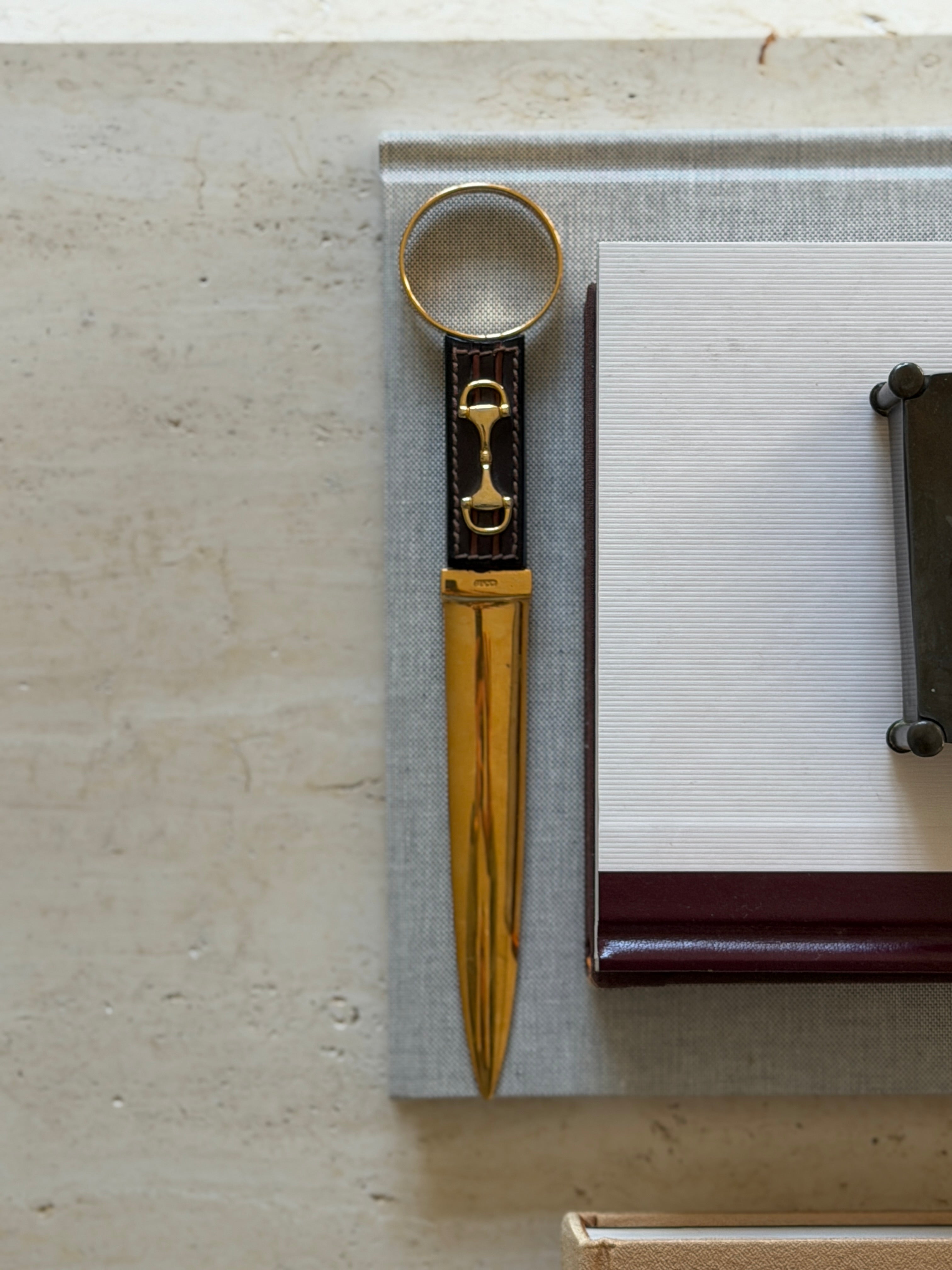 Gucci Horsebit Equestrian Letter Opener in Leather Brass | Collectors Gene