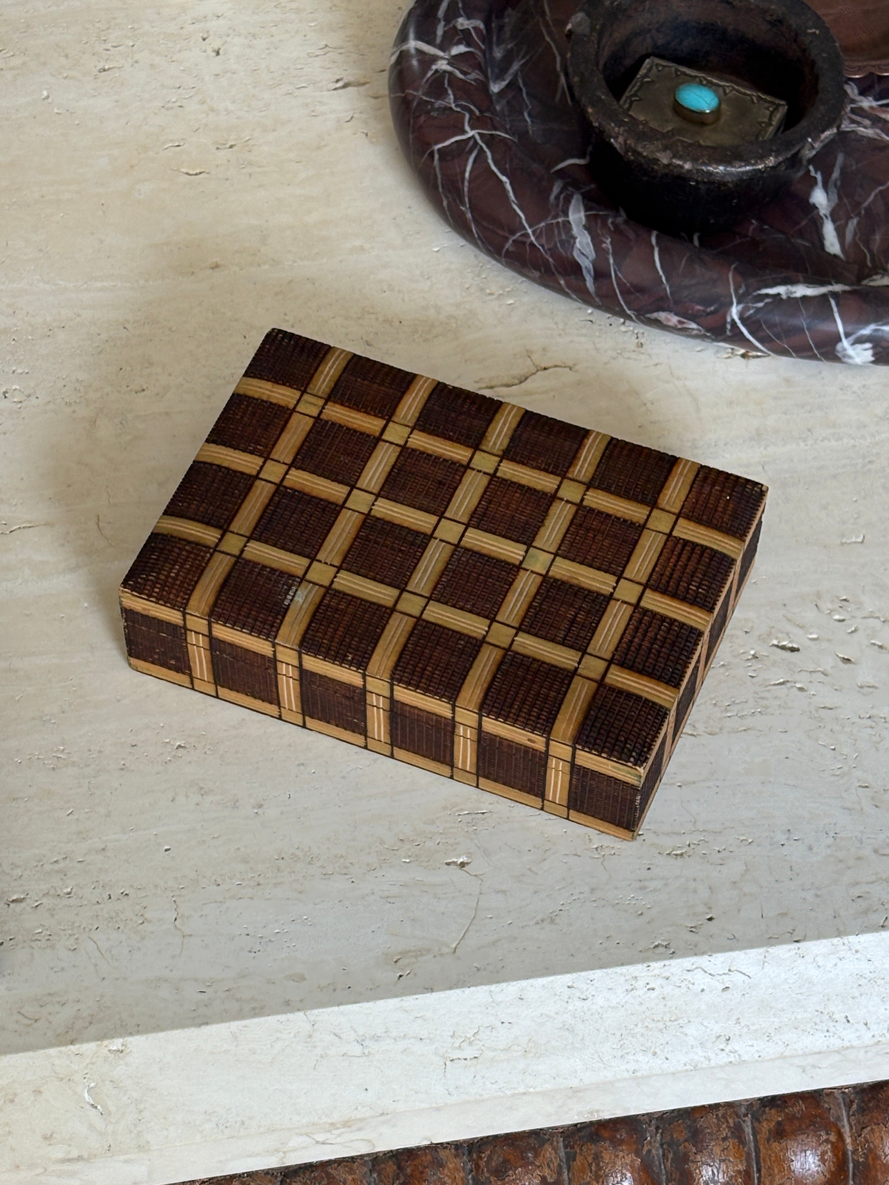 Hand-Carved Wooden Trinket Box with Basketweave Pattern | Collectors Gene