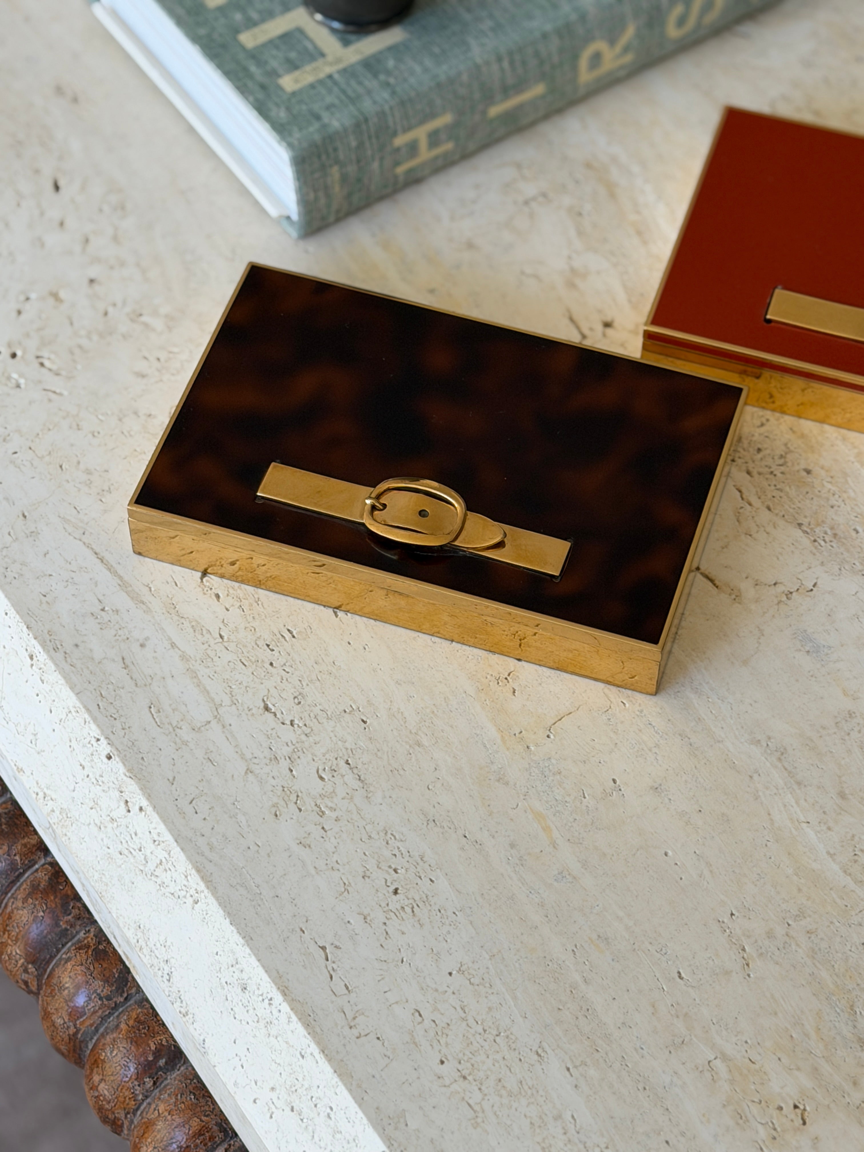 Hermes Belt Box by Maria Pergay in Brown Tortoiseshell Lacquer | Collectors Gene