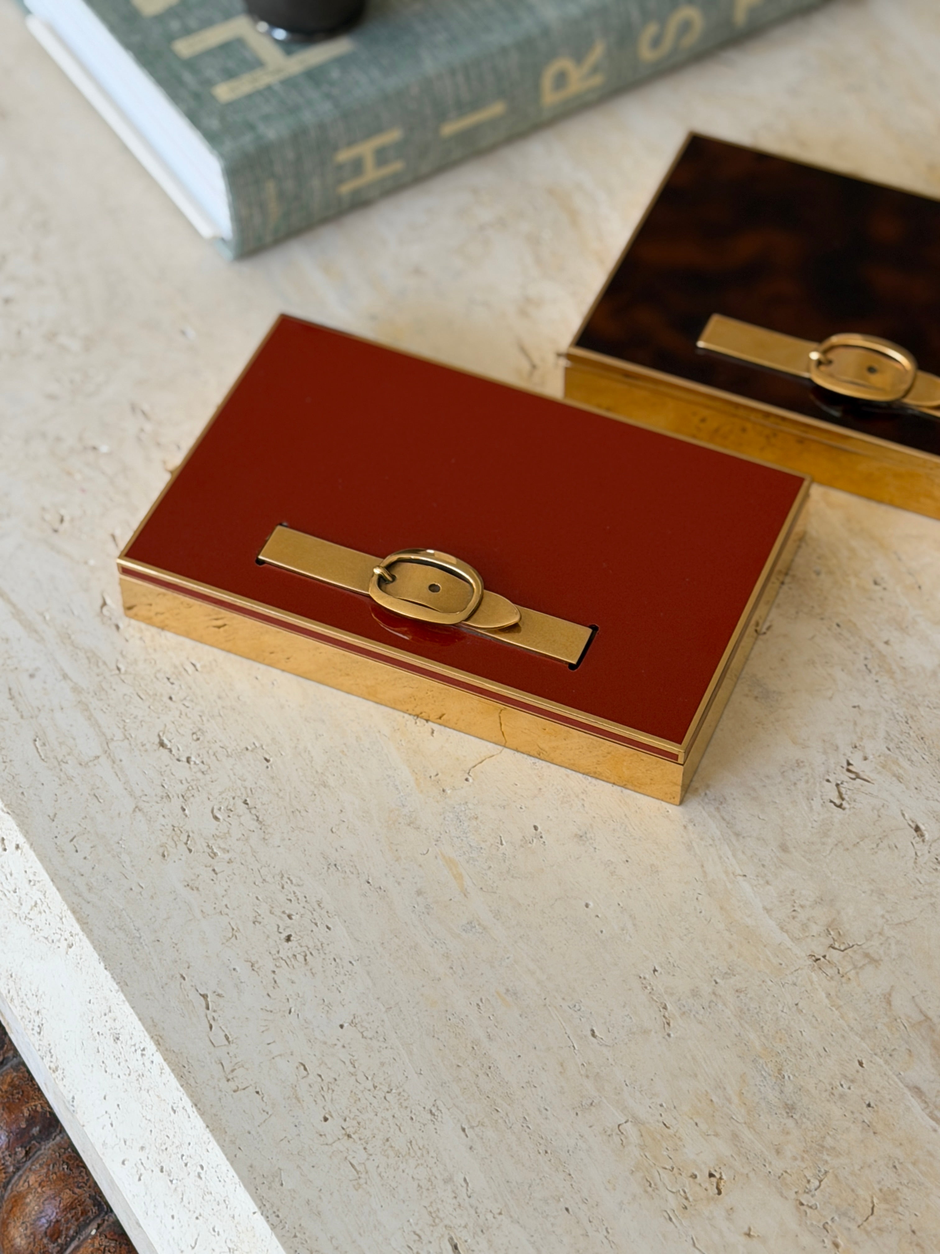 Hermes Brass Red Lacquer Box with Buckle Detail - France c.1970 | Collectors Gene
