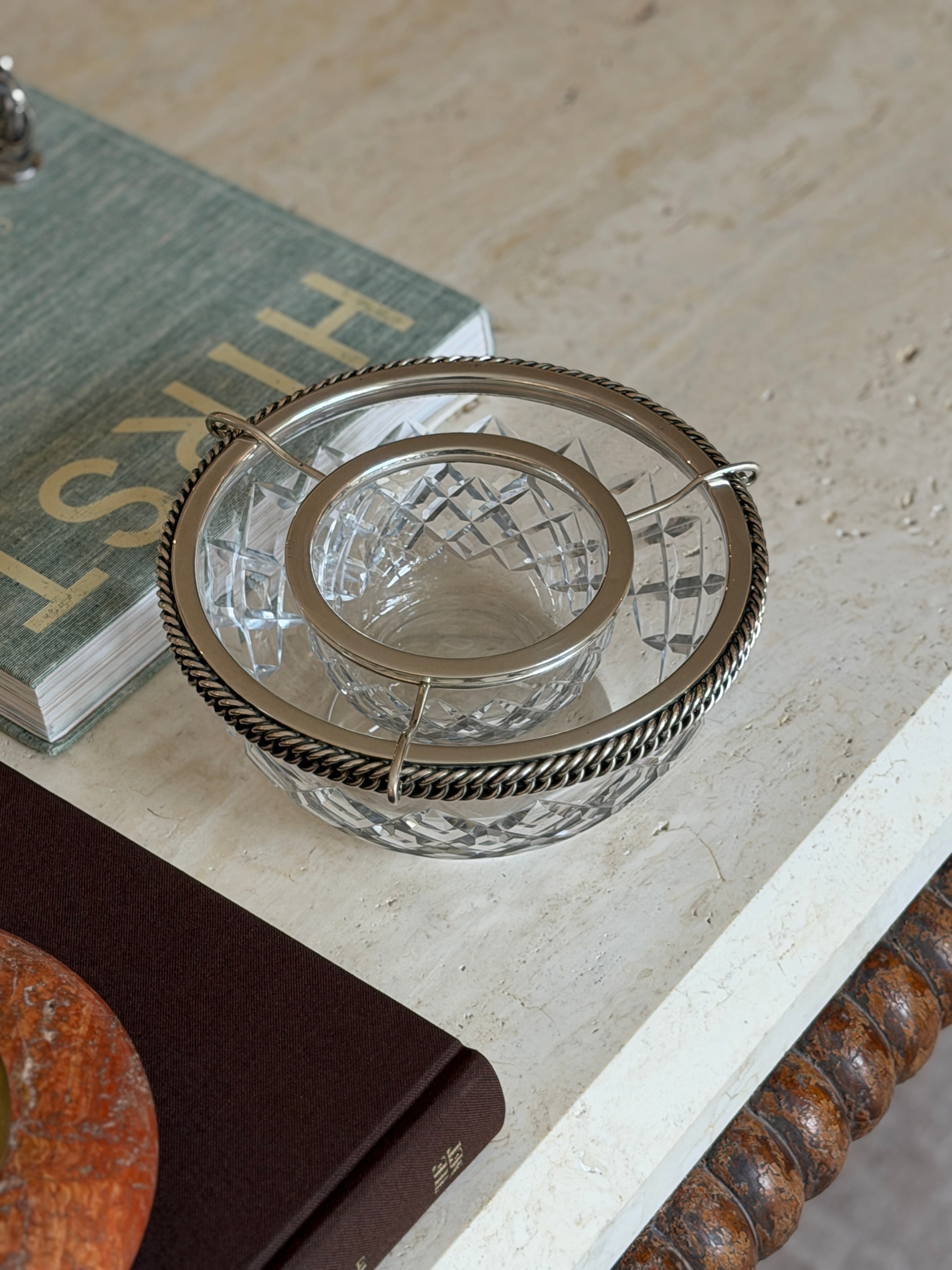 Hermes Crystal Caviar Service with Chain Link Silver Mount