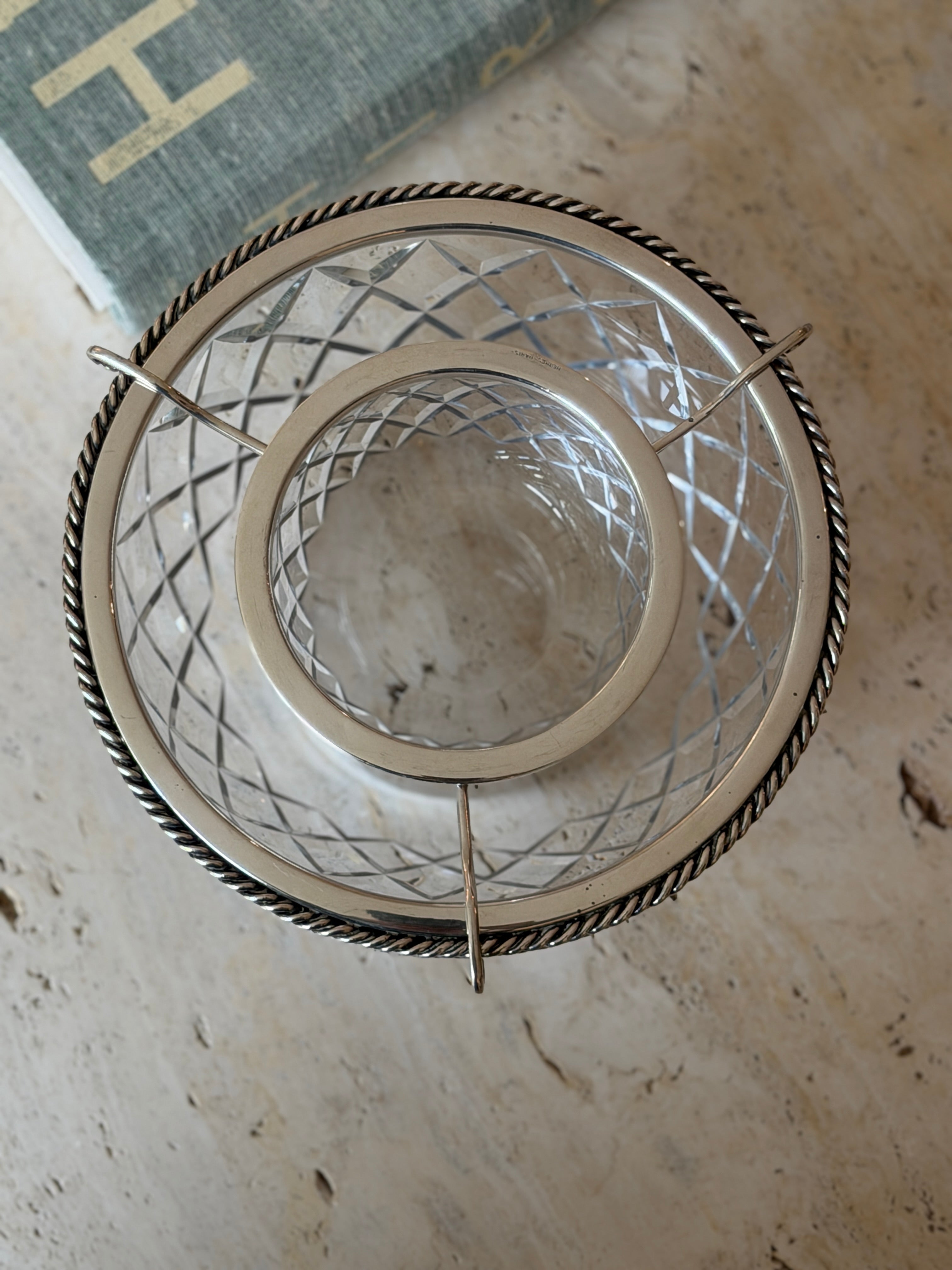 Hermes Crystal Caviar Service with Chain Link Silver Mount