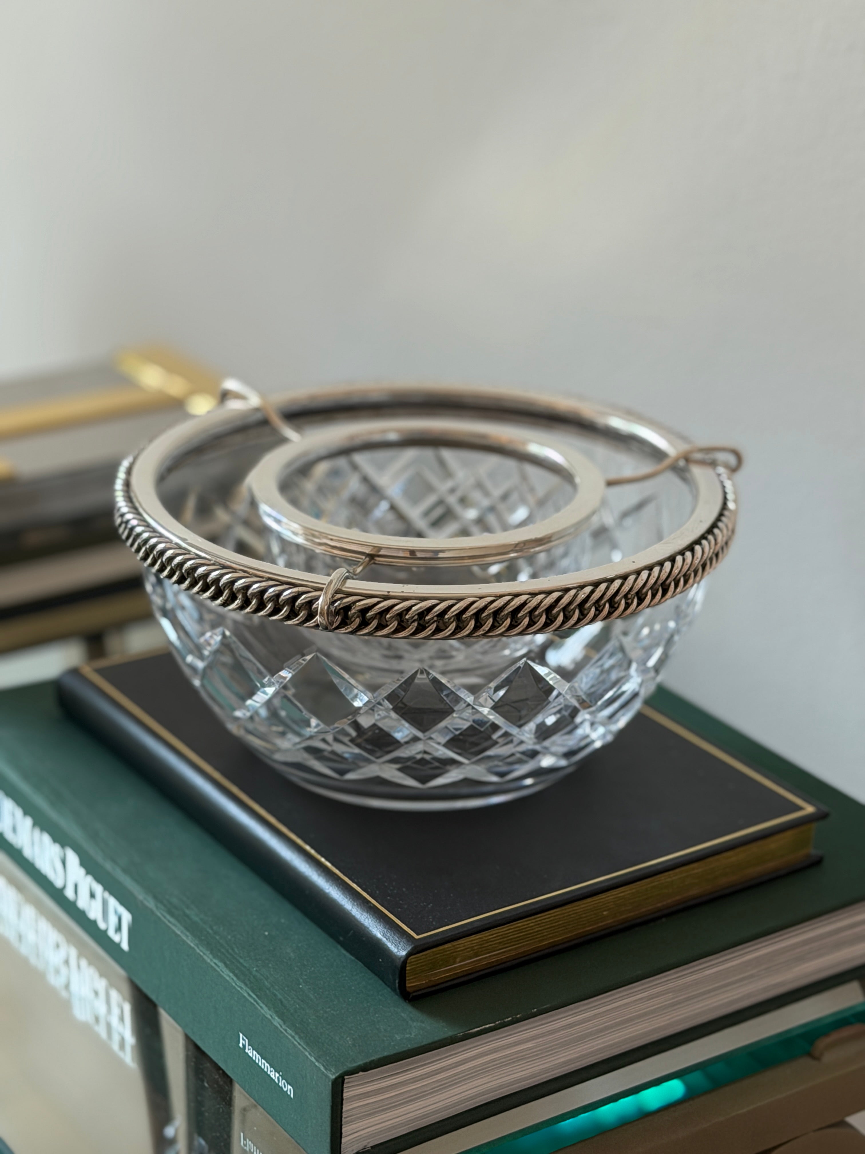 Hermes Crystal Caviar Service with Chain Link Silver Mount