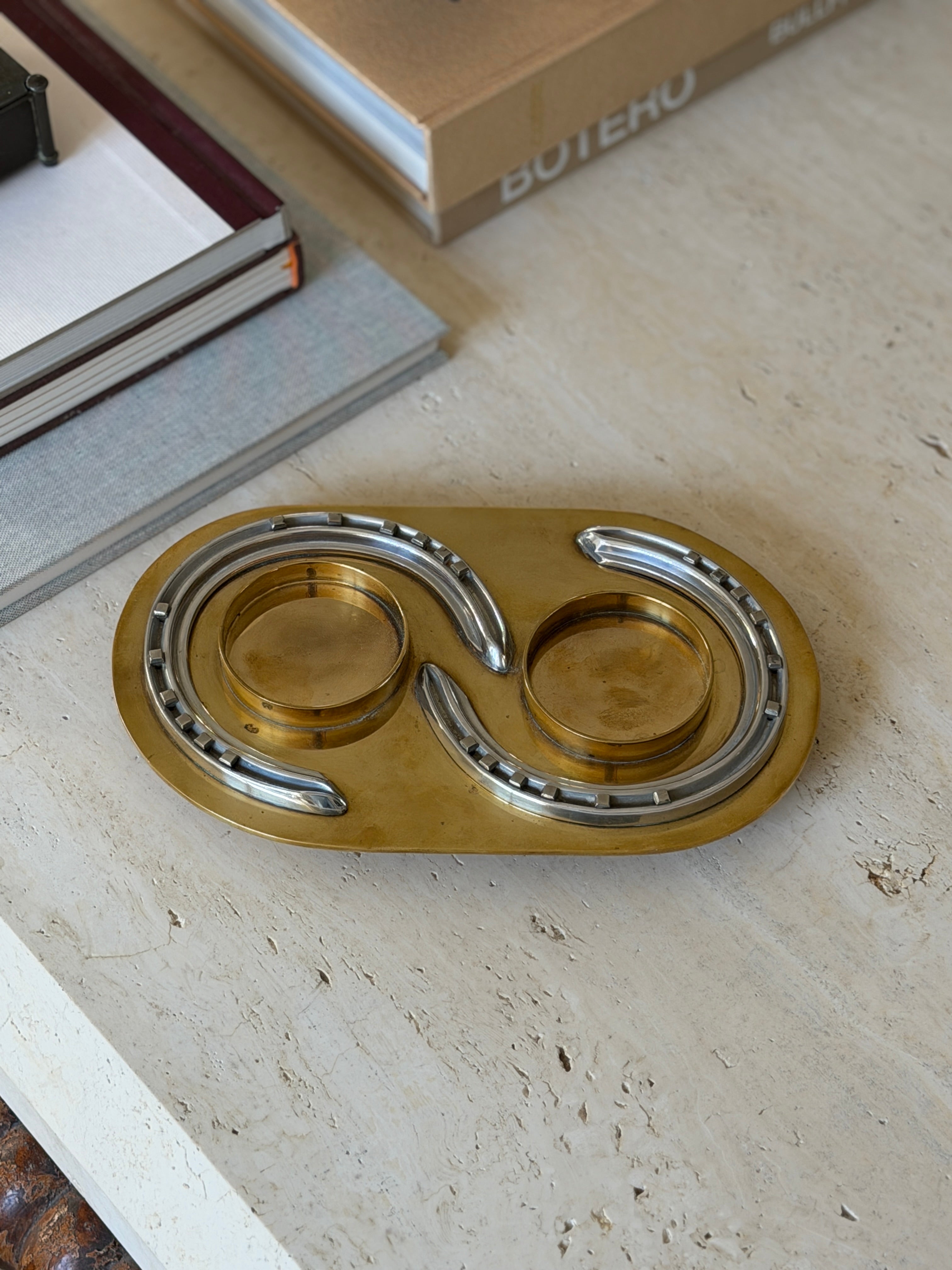 Hermes Double Horseshoe Coaster Candle Holder in Brass - France | Collectors Gene