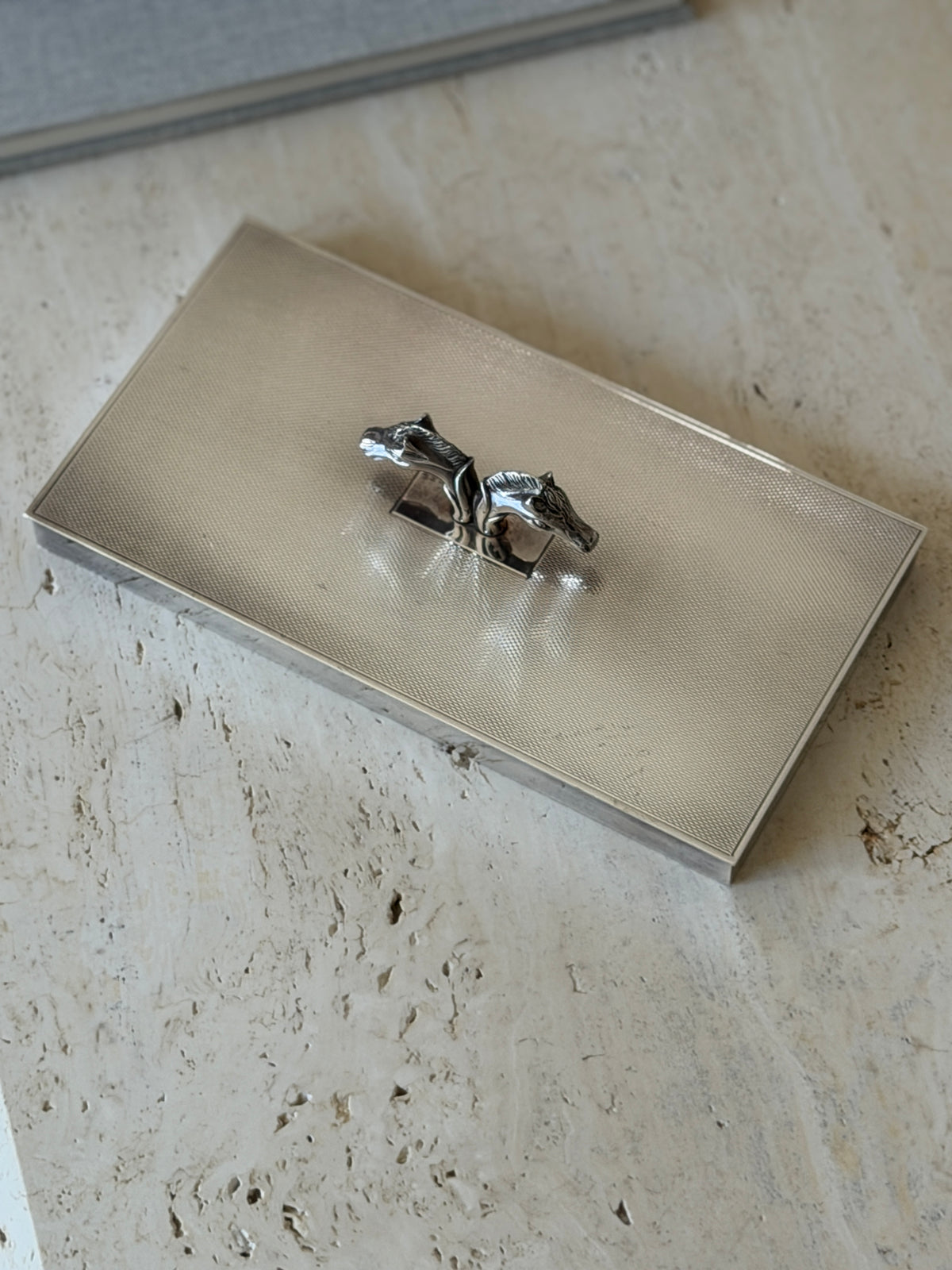 Hermes Horse Head Engine Turned Silver Box - France c.1960 | Collectors Gene