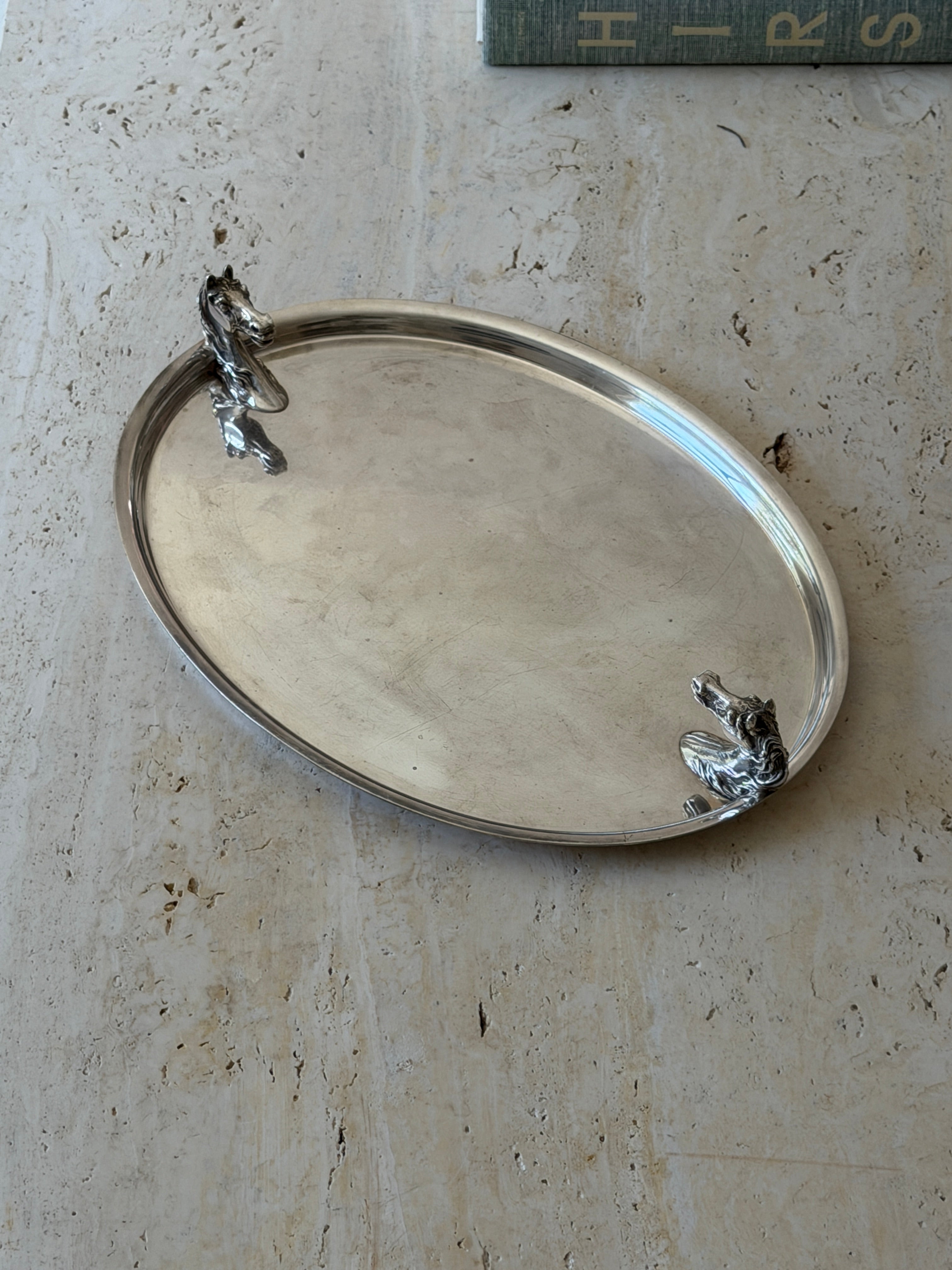 Hermes Horse Head Silver Plated Oval Serving Tray - France c.1960 | Collectors Gene