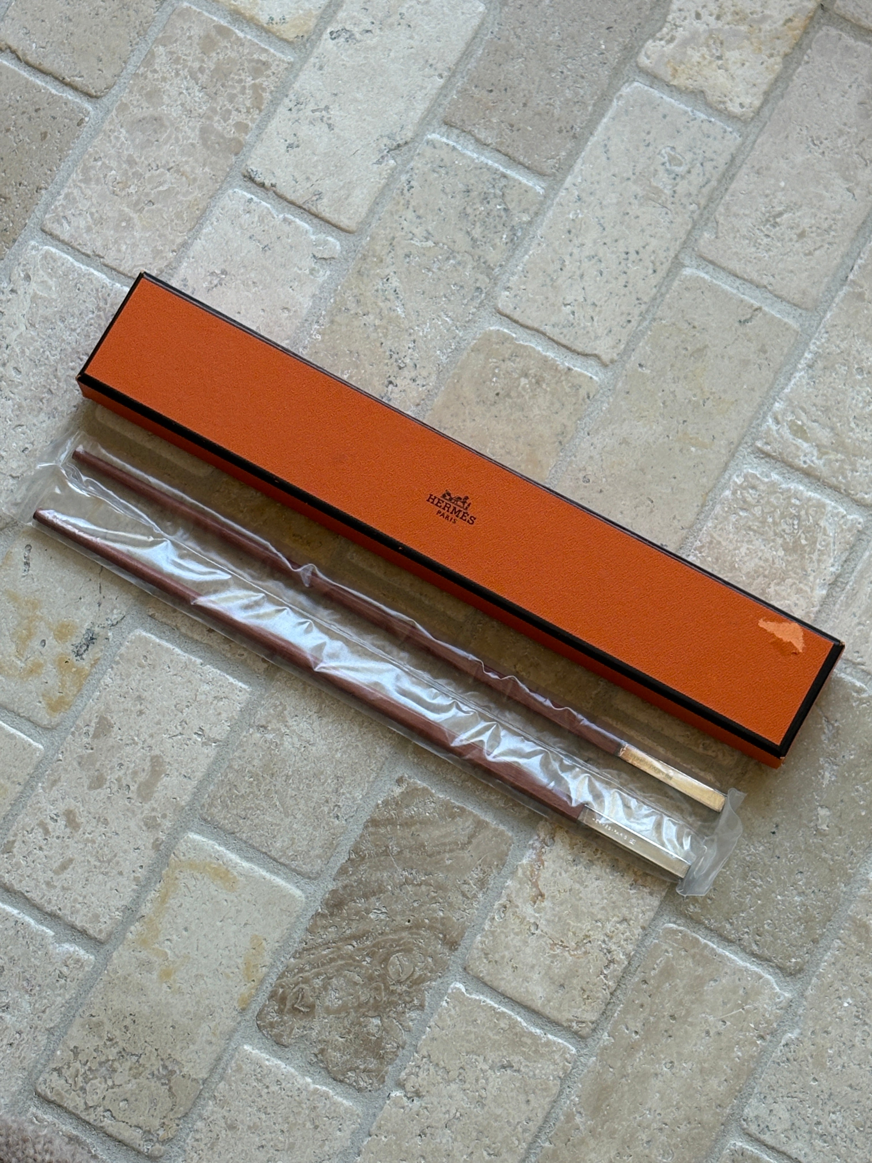 Hermès Paris Square Tip Metal & Wood Chopsticks with Case | Collectors Gene
