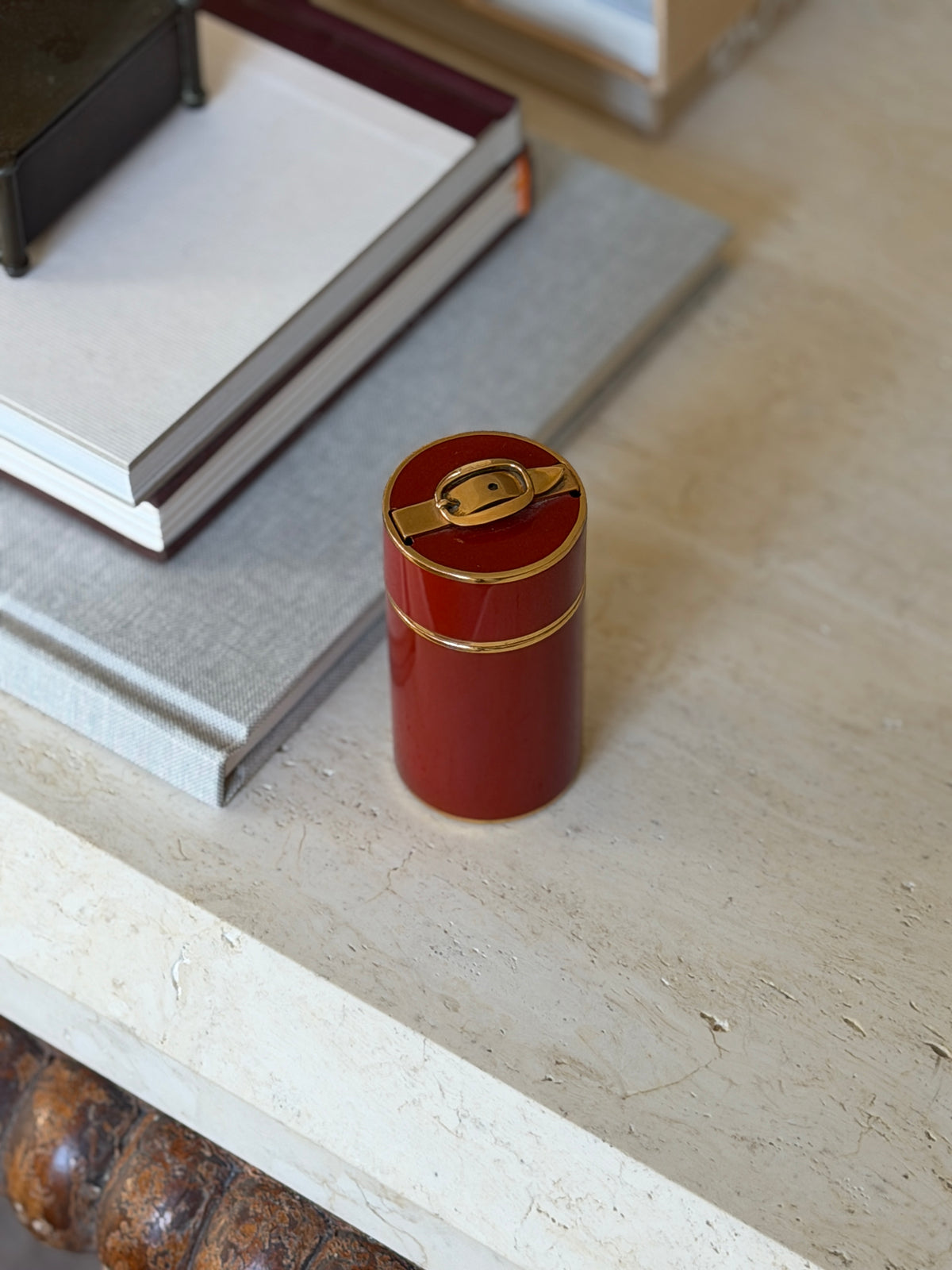 Hermes Red Lacquer Brass Buckle Table Lighter | Collectors Gene