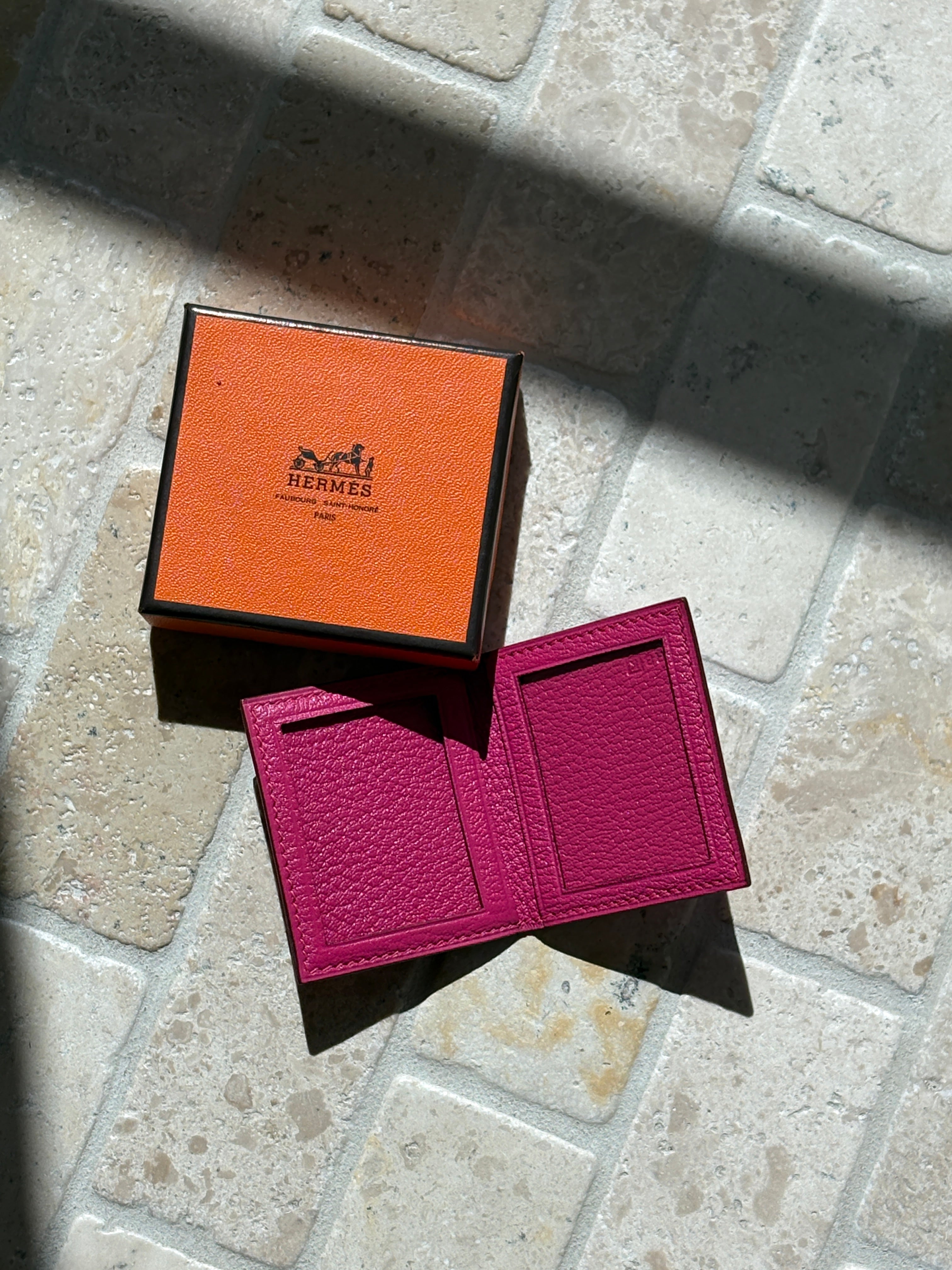 Hermes Rose Pourpre Mini Leather Photo Frame with Box K Stamp Made in France | Collectors Gene