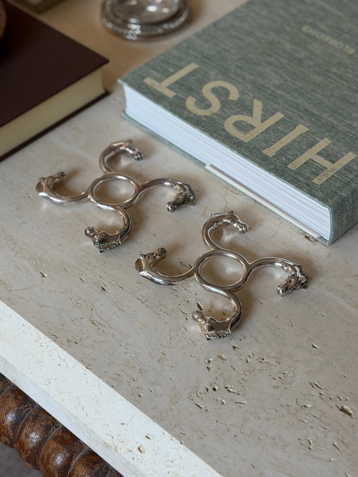 Top-down view into the coaster ring of the Hermes horse head bottle stand