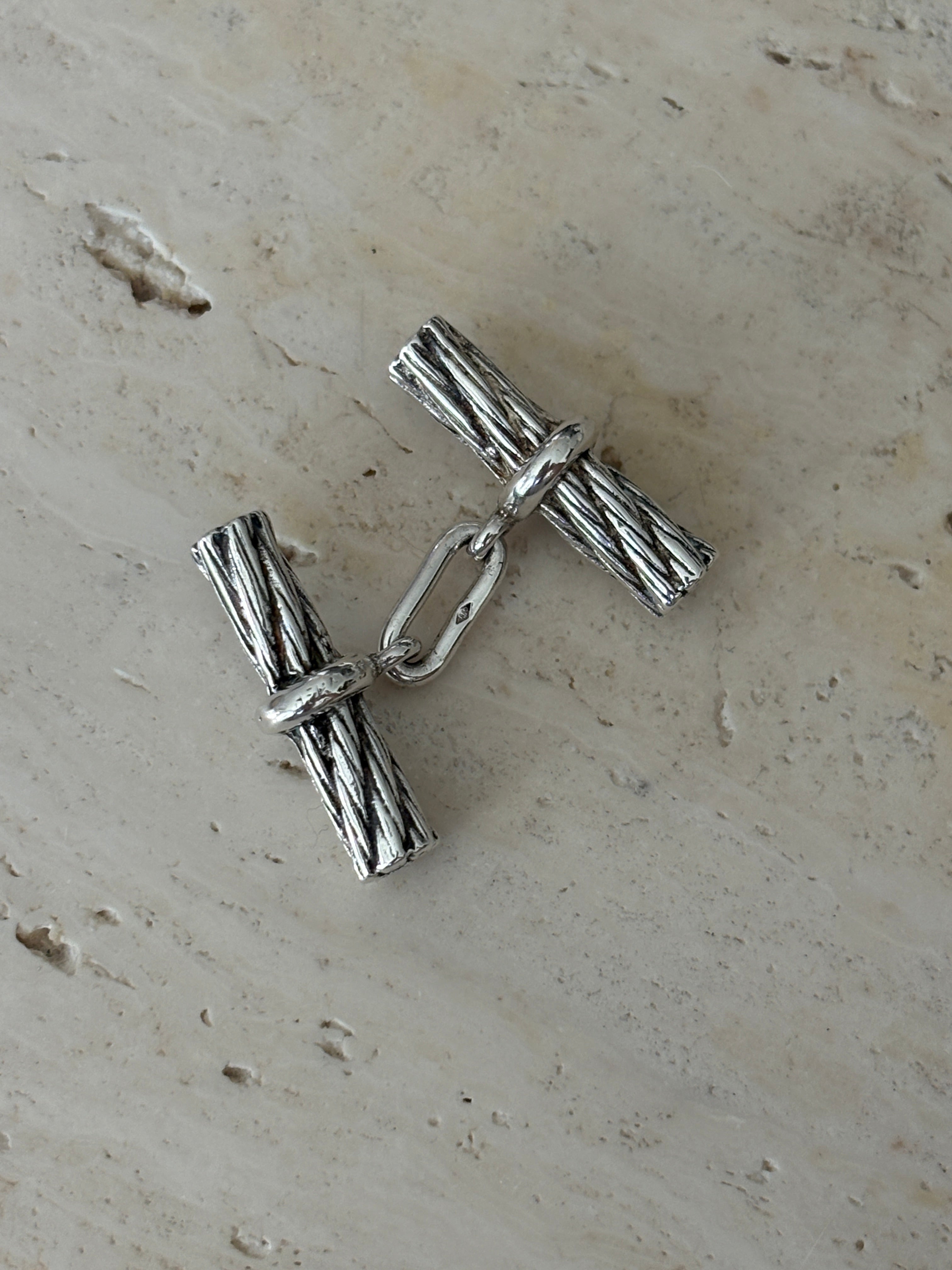 Hermes Vintage Rope Bark Sterling Silver Cufflinks | Collectors Gene