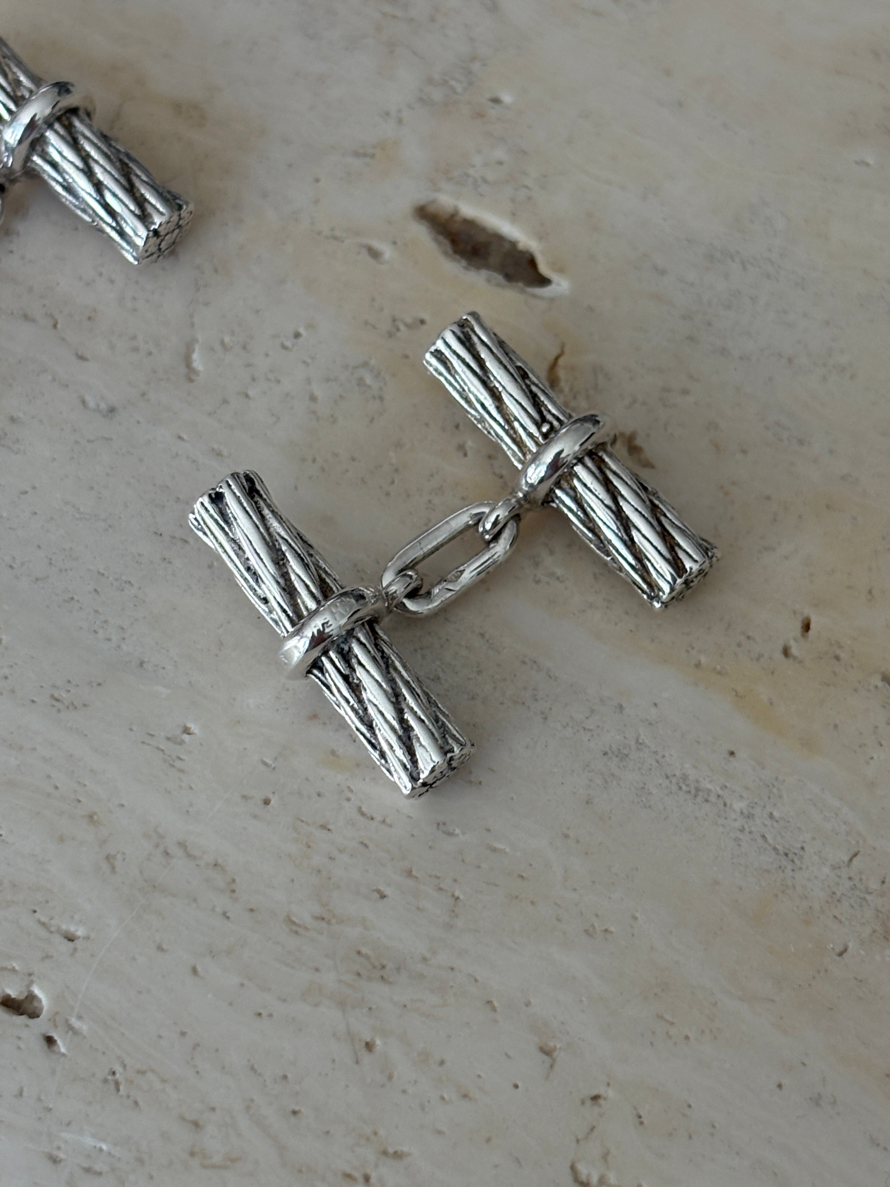 Hermes Vintage Rope Bark Sterling Silver Cufflinks | Collectors Gene