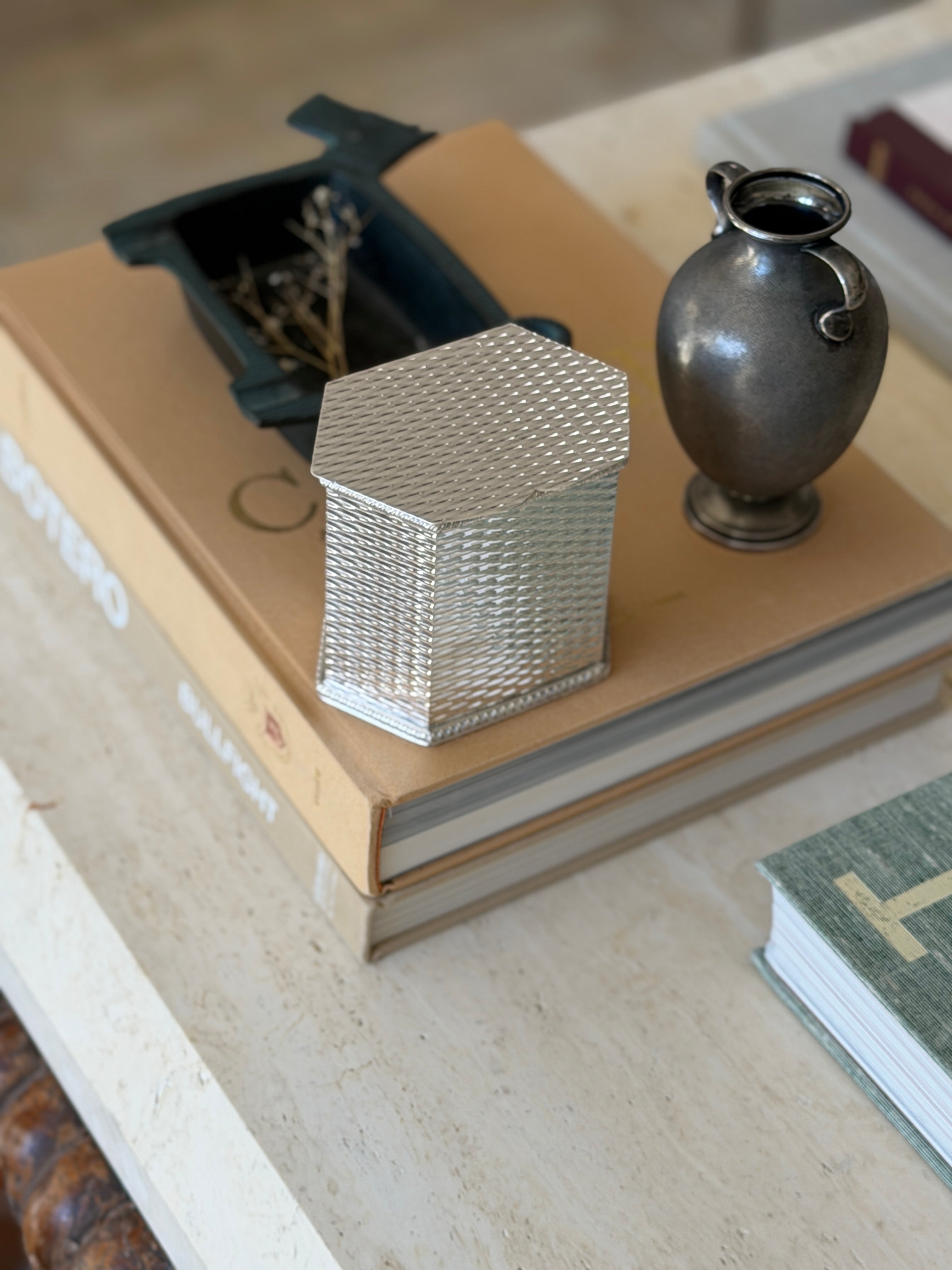 Hexagonal Silver Plated Tea Caddy by Roberts Hall Sheffield c.1920 | Collectors Gene