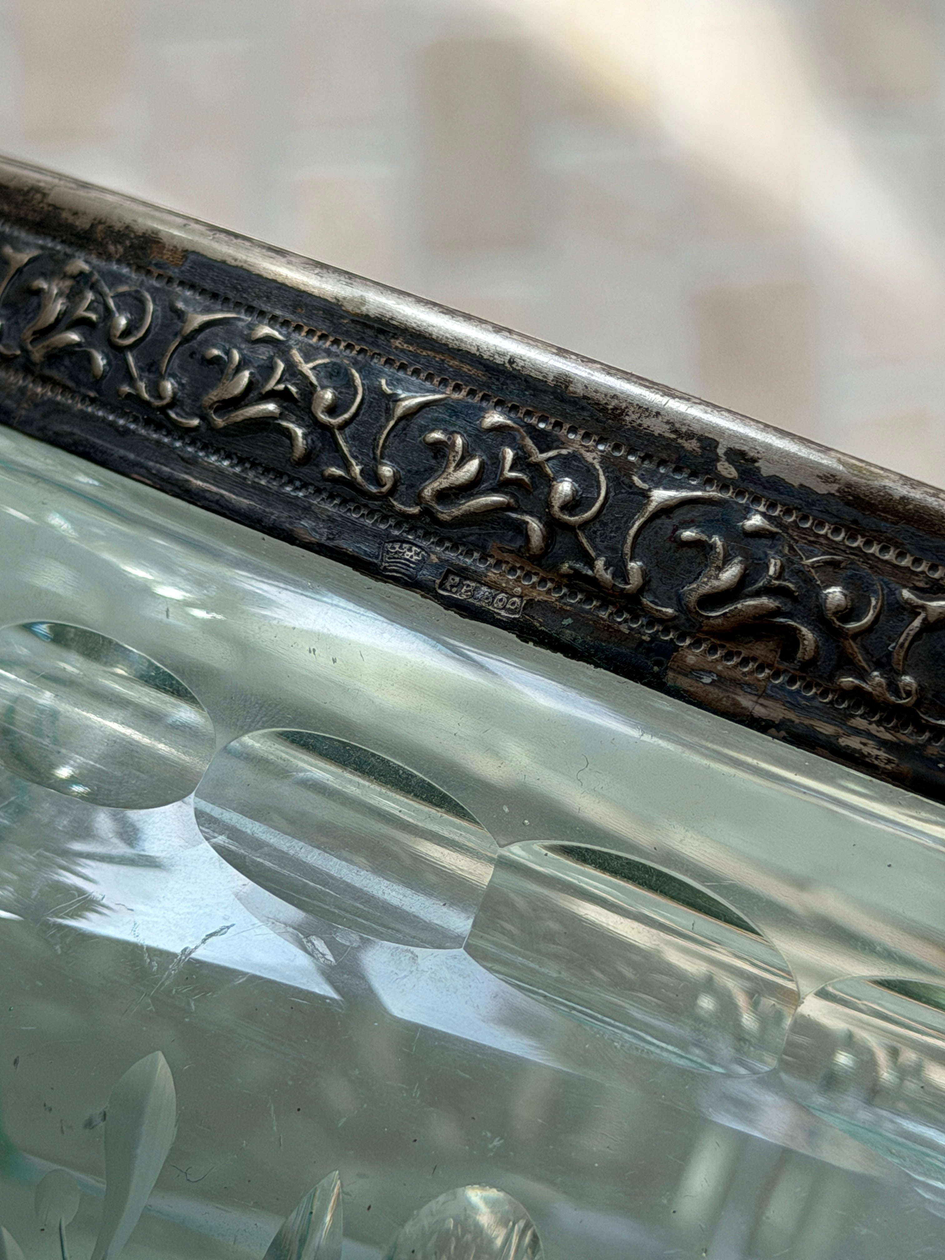 Italian Green Glass Bowl with Decorative Silver Rim | Collectors Gene