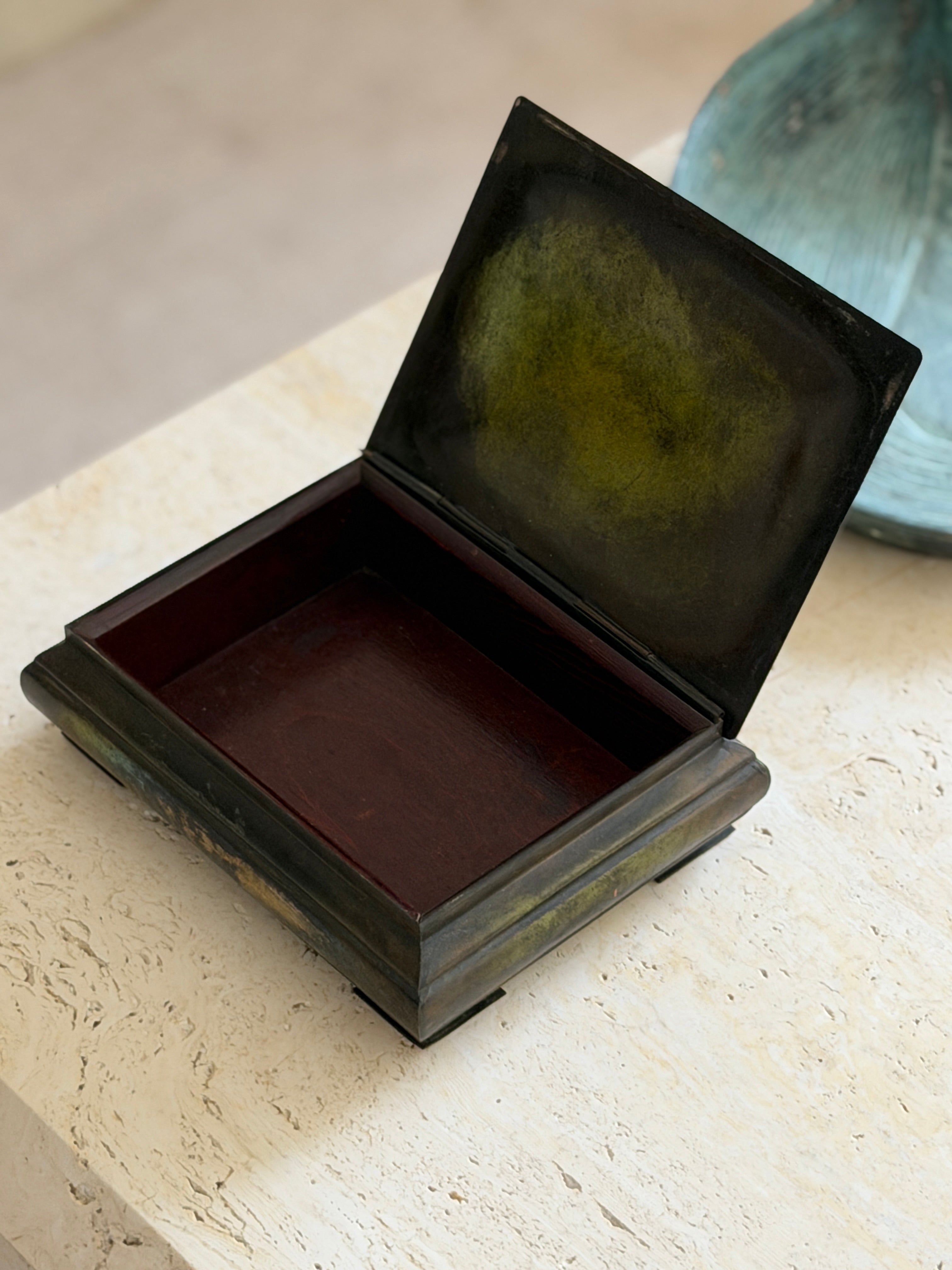 Large Danish Patinated Bronze Box with Wood Interior | Collectors Gene
