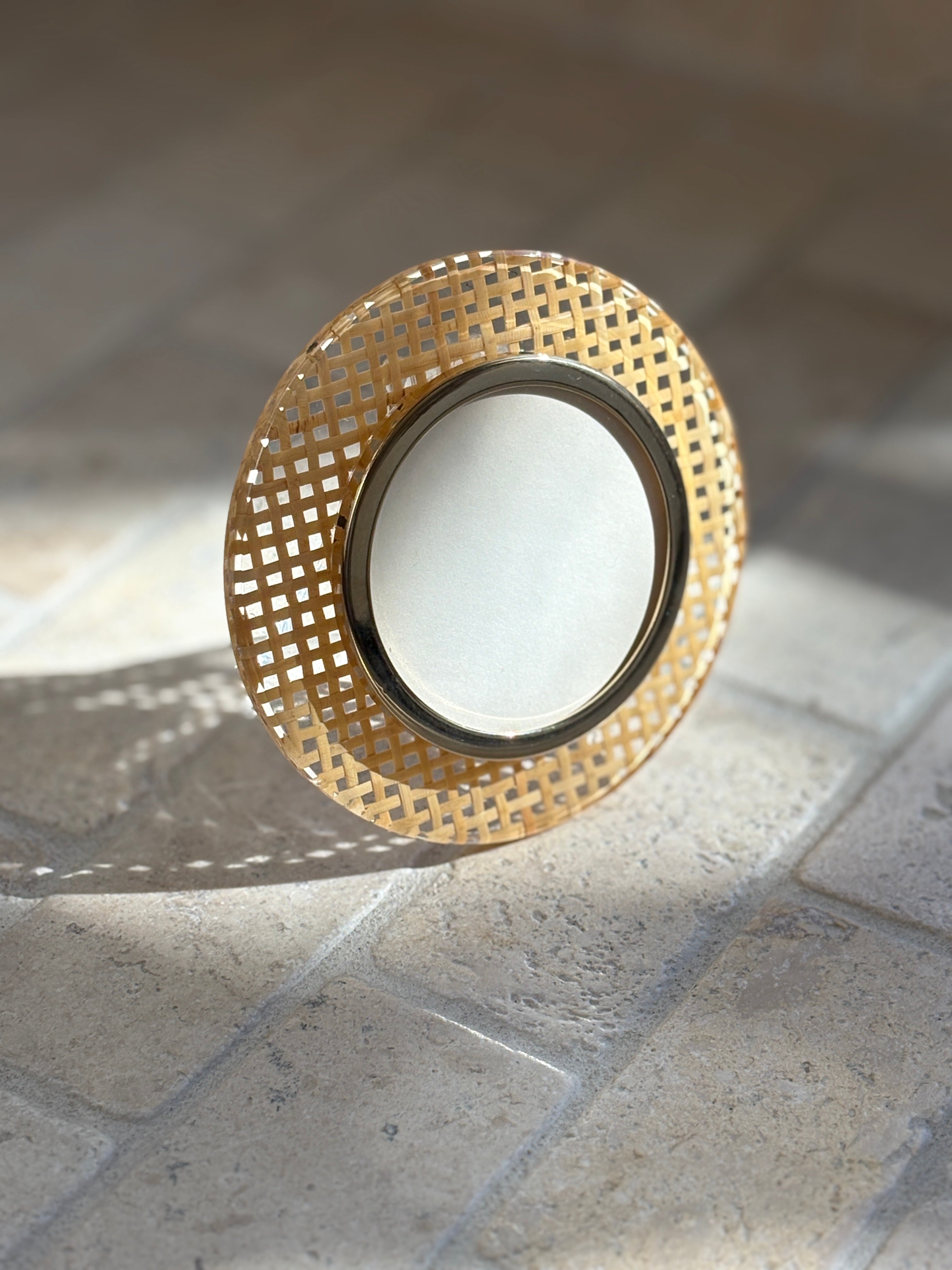 Lucite & Rattan Round Picture Frame - Italy c. 1970s | Collectors Gene