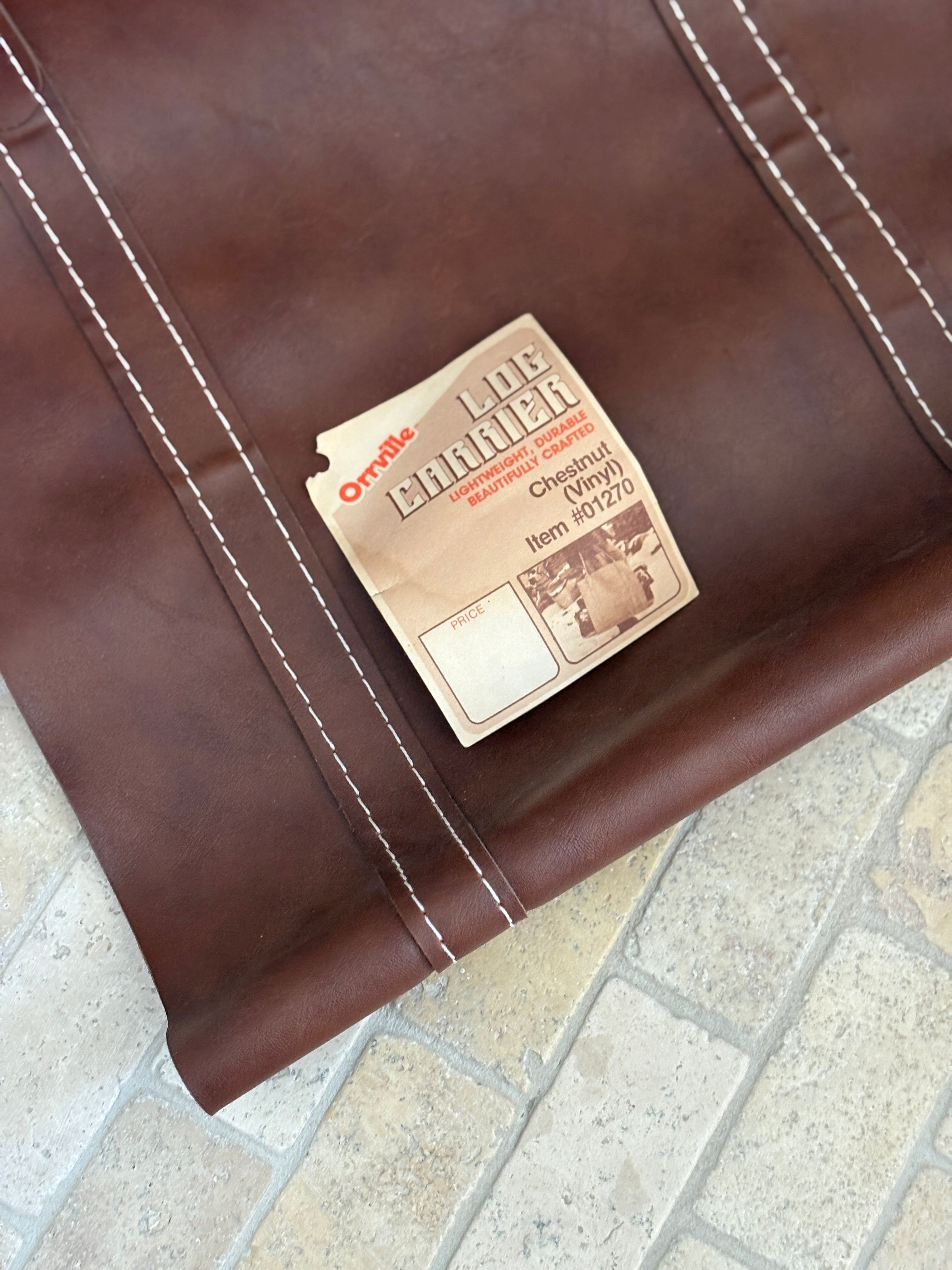 Orville Vinyl Leather Log Carrier in Chestnut - New Old Stock | Collectors Gene