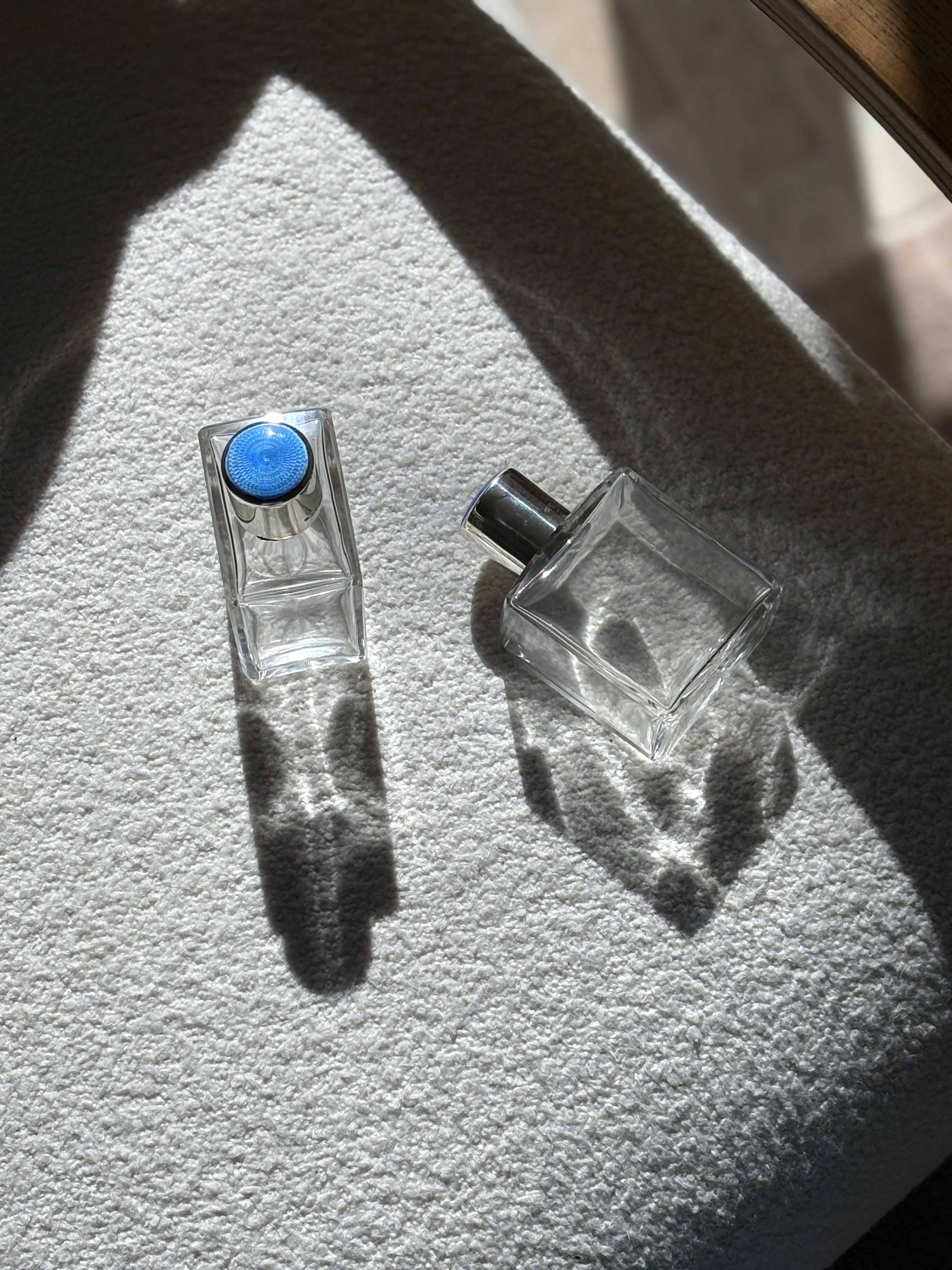 Pair of Antique Sterling Silver & Blue Guilloché Enamel Perfume Bottles – Birmingham, 1931 | Collectors Gene