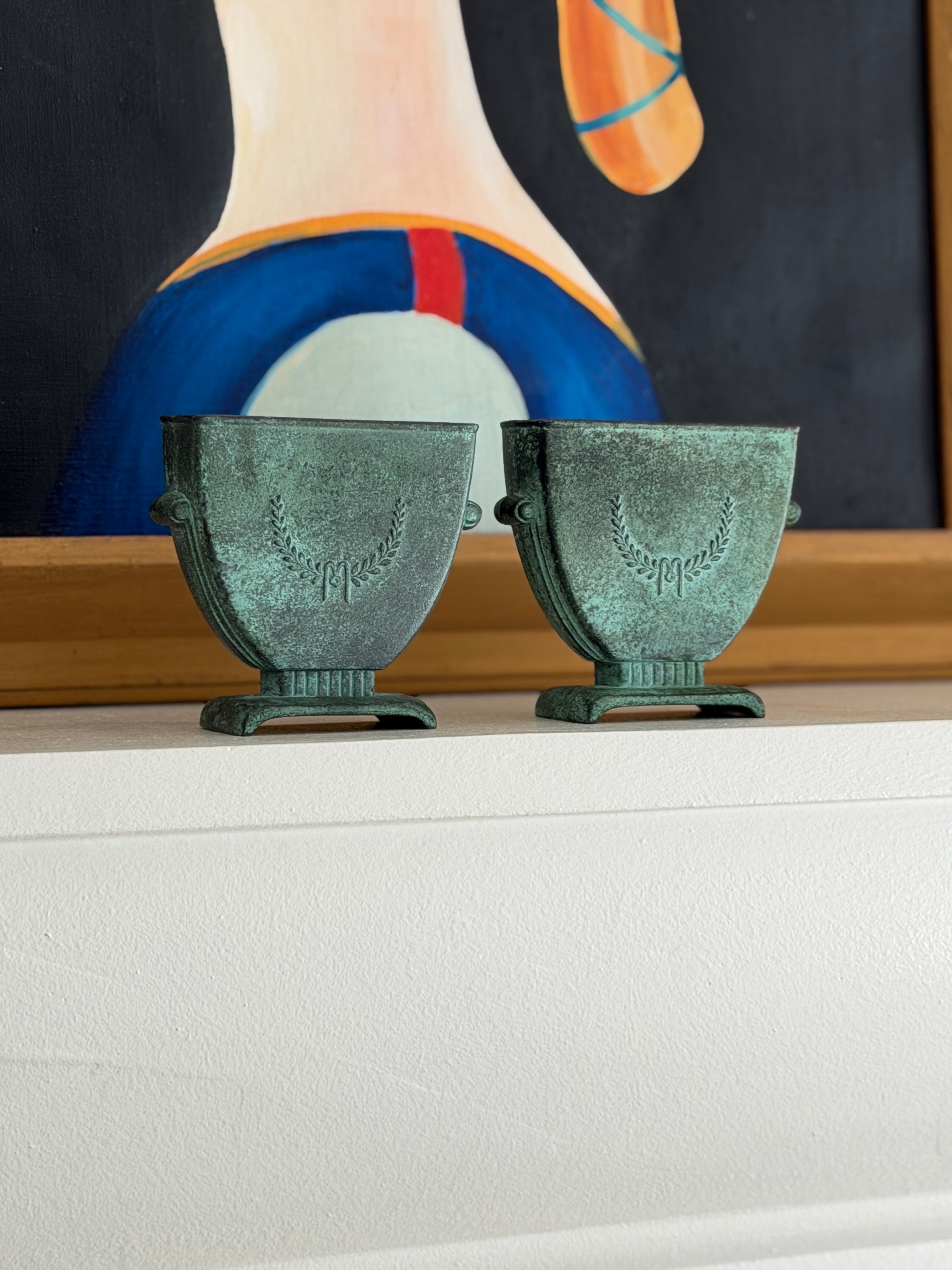 Pair of C.G. Hallberg Swedish Modern Bronze Urn Vases c.1940 | Collectors Gene