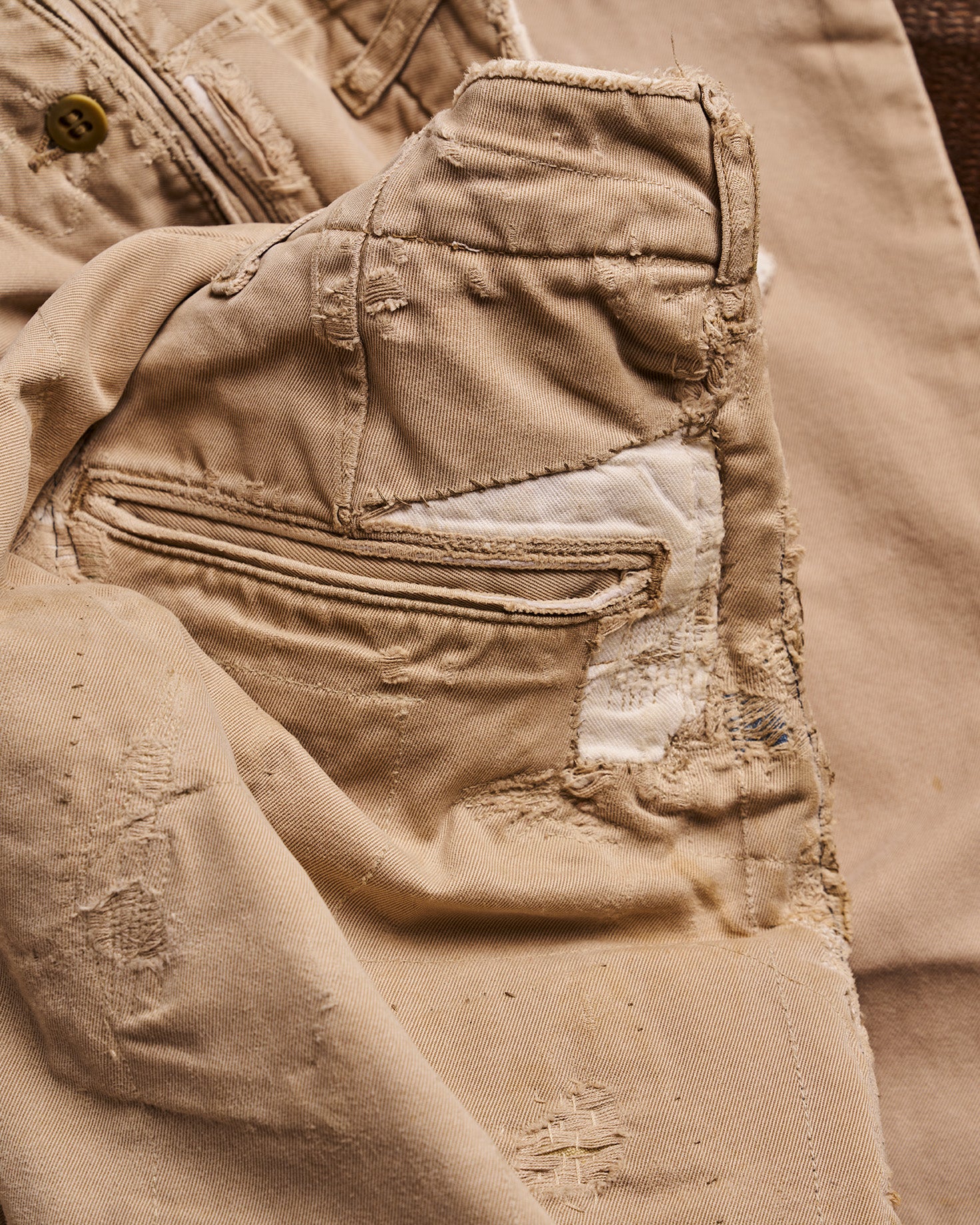 RRL Ralph Lauren Khaki Red Patchwork Pants | Doug Bihlmaier